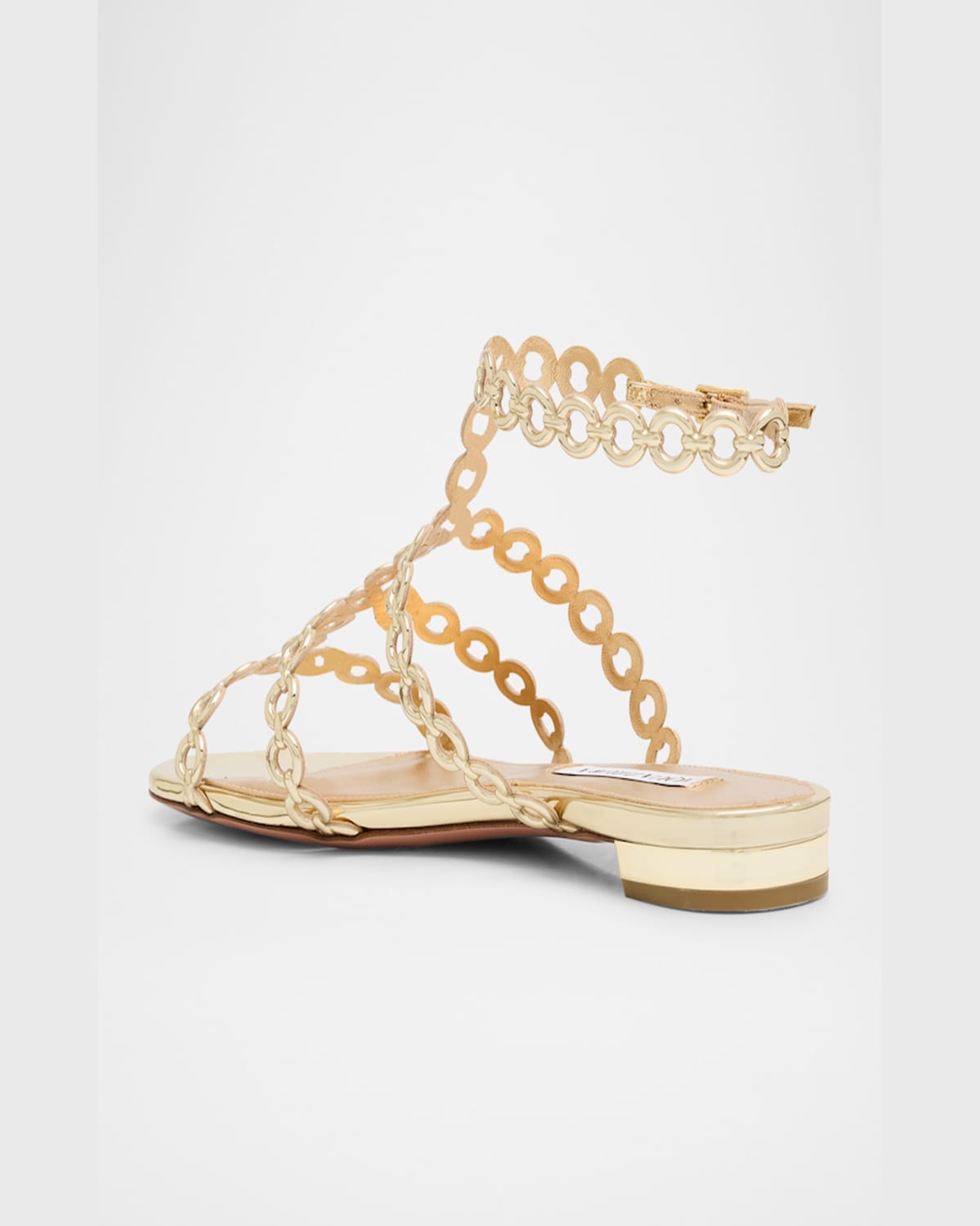 Shop Aquazzura Infinity Metallic Chain T-strap Sandals In Soft Gold