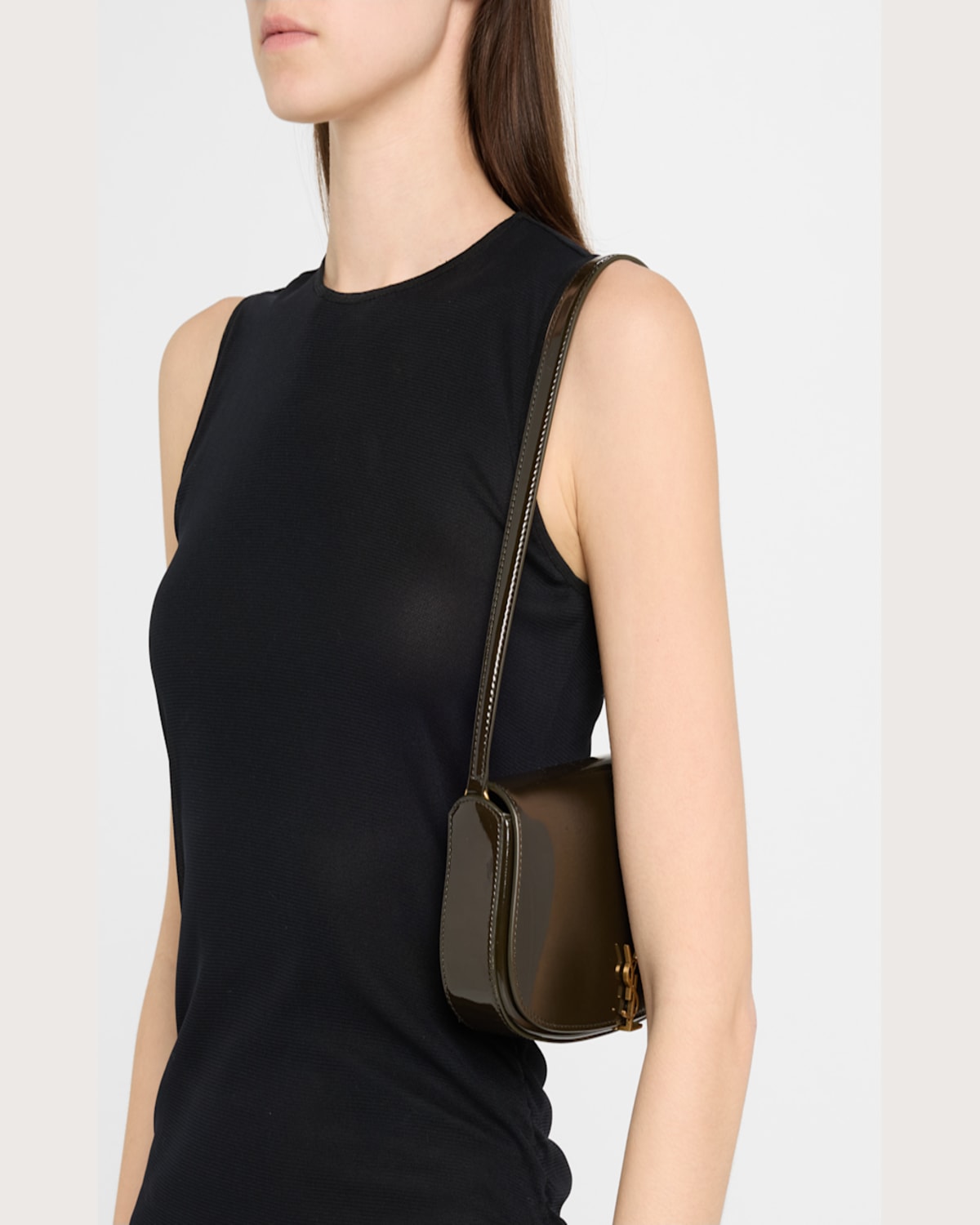 Saint Laurent Mini Ysl Flap Shoulder Bag In Patent Leather In Vineyard Green