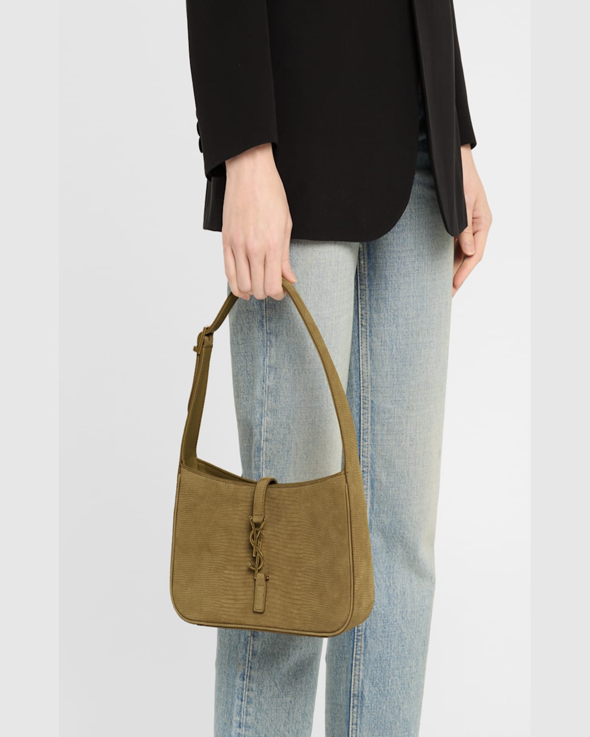 Saint Laurent Le 5 A 7 Ysl Shoulder Bag In Lizard-effect Leather In Light Safari