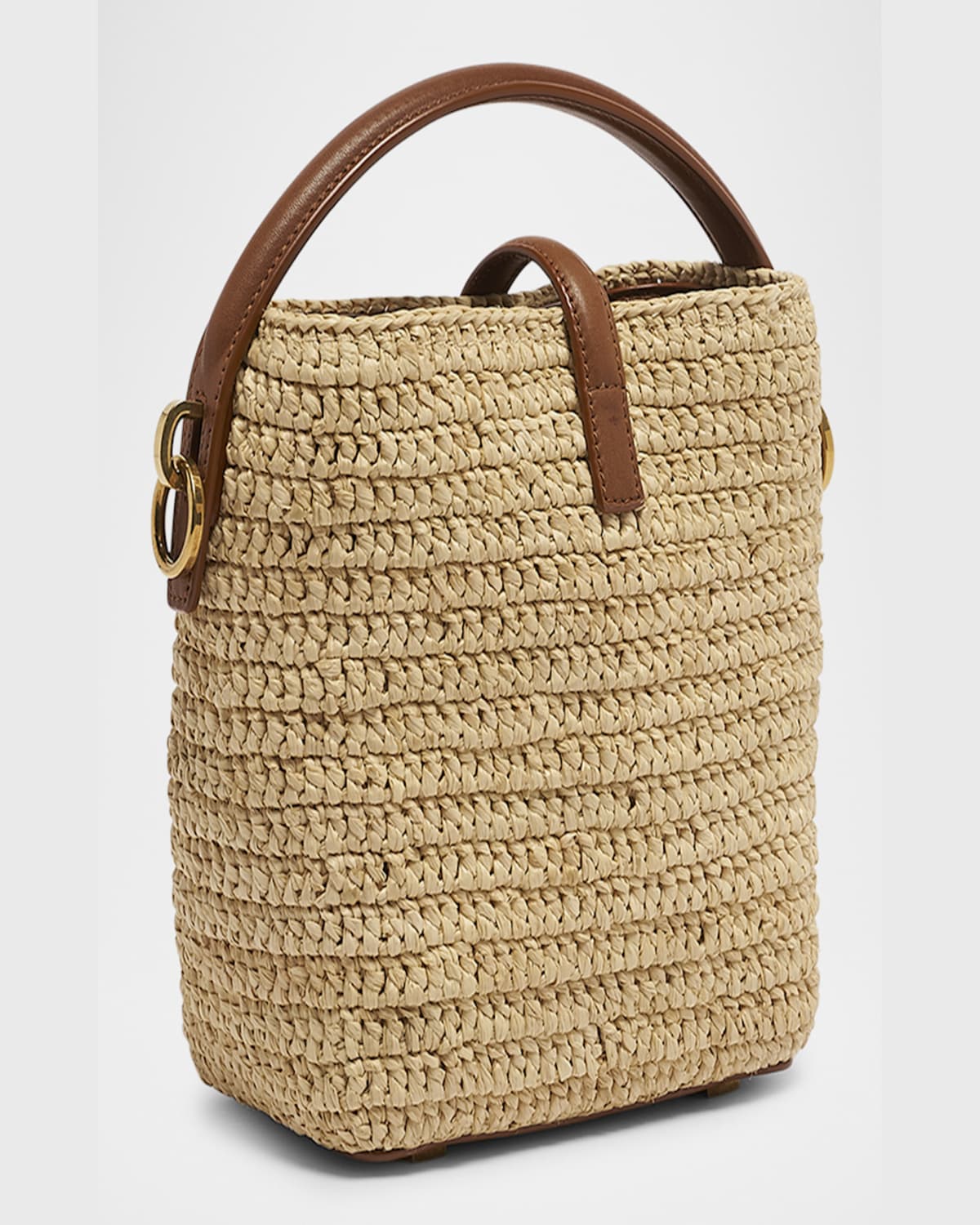 SAINT LAURENT LE 37 MINI YSL BUCKET BAG IN RAFFIA AND LEATHER 