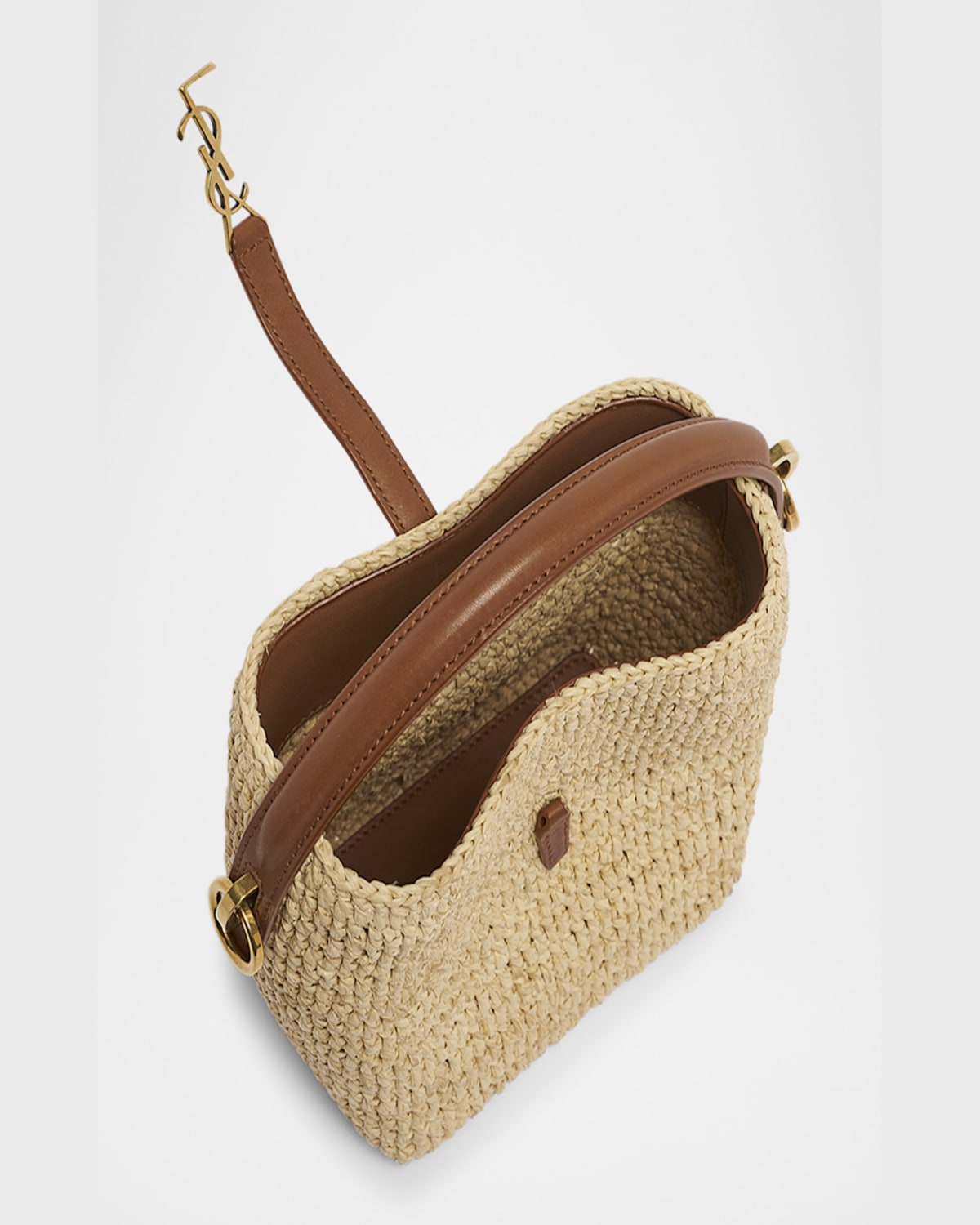 SAINT LAURENT LE 37 MINI YSL BUCKET BAG IN RAFFIA AND LEATHER 
