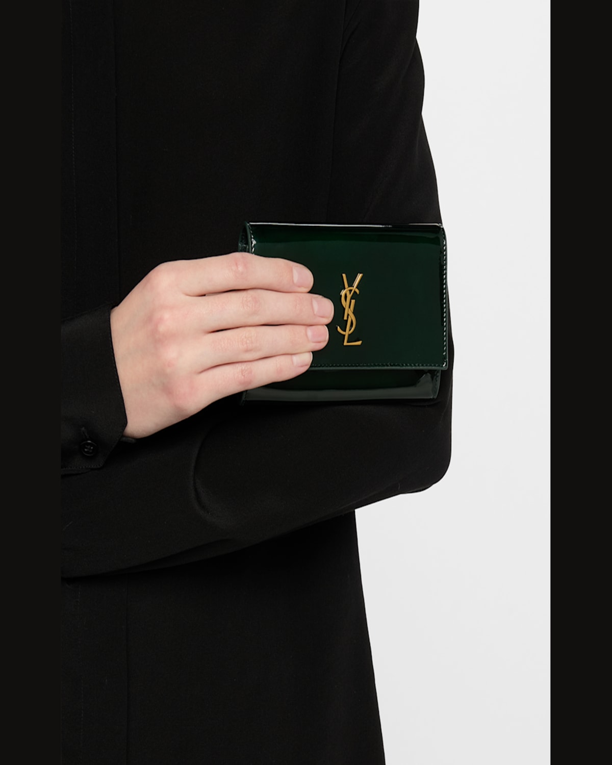 Saint Laurent Small Ysl Envelope Wallet In Patent Leather In 3856 Fir Leaf