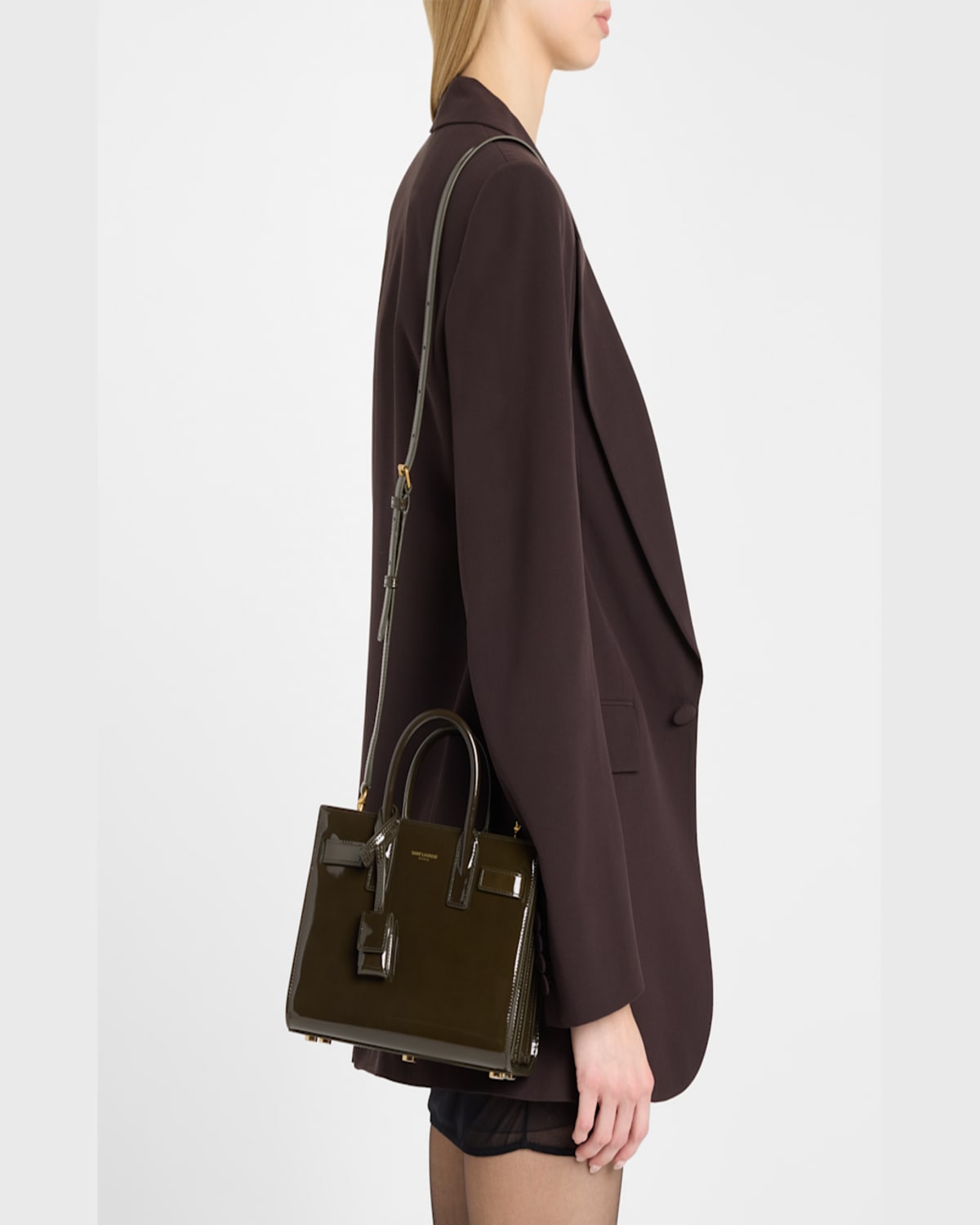 Saint Laurent Sac De Jour Nano Top-handle Bag In Patent Leather In Vineyard Green