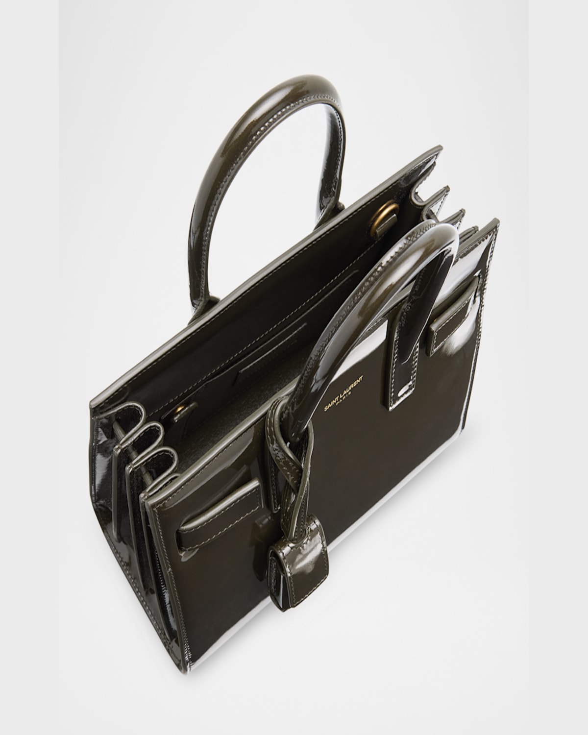 Saint Laurent Sac De Jour Nano Top-handle Bag In Patent Leather In Vineyard Green