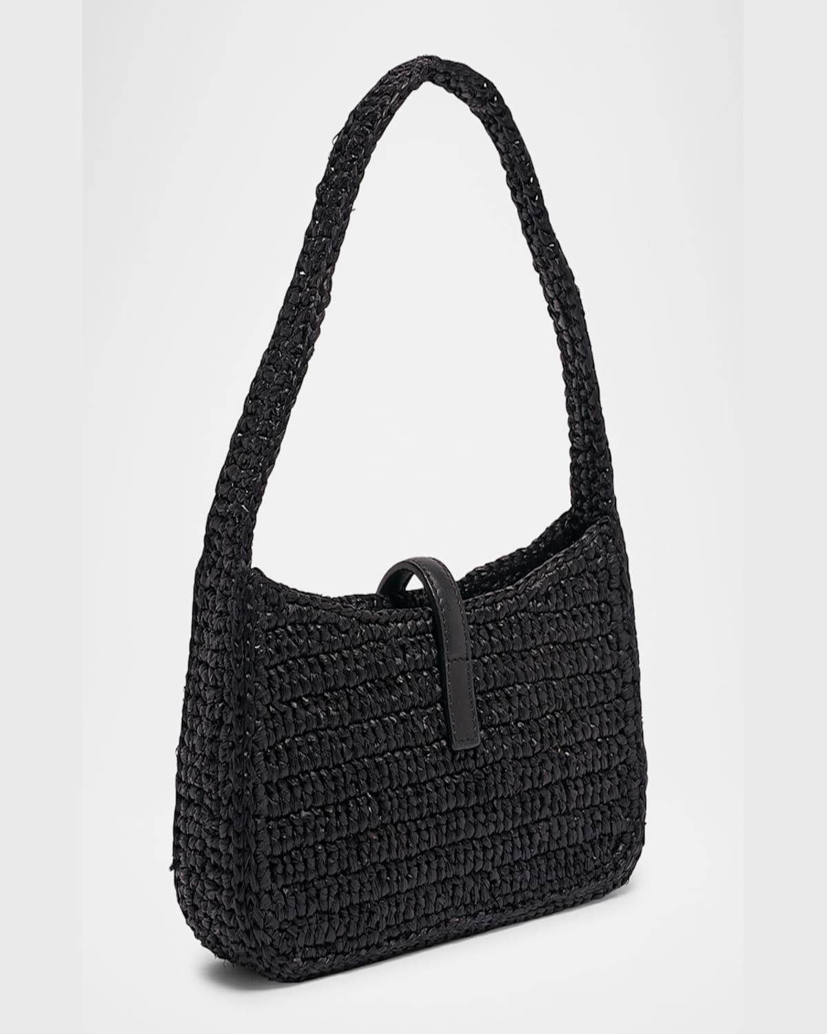 Saint Laurent Le 5 A 7 Mini Ysl Shoulder Bag In Raffia In Noir