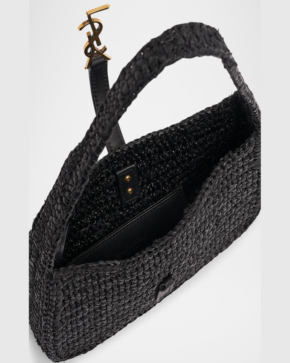 Saint Laurent Le 5 A 7 Mini Ysl Shoulder Bag In Raffia In Noir