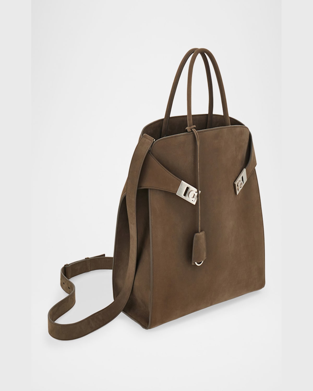 Shop Ferragamo Men's Hug Hammered Calfskin Tote Bag In Concrete