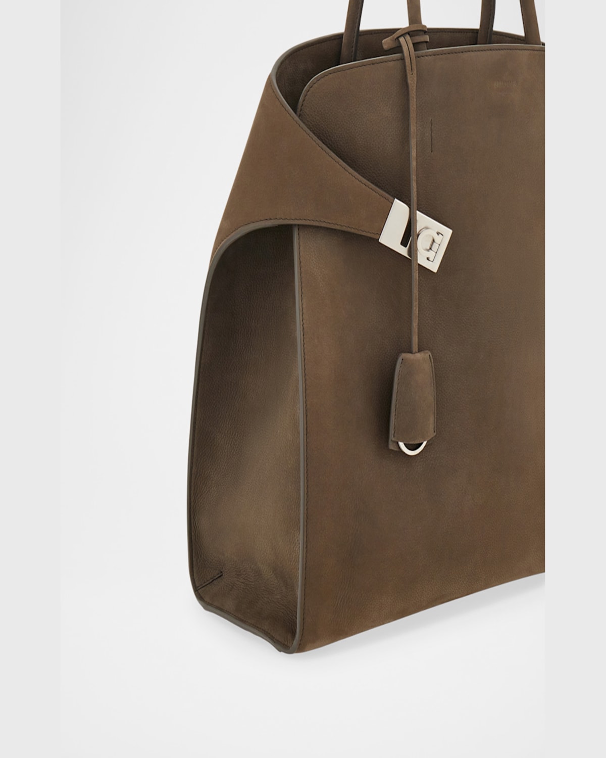 Shop Ferragamo Men's Hug Hammered Calfskin Tote Bag In Concrete