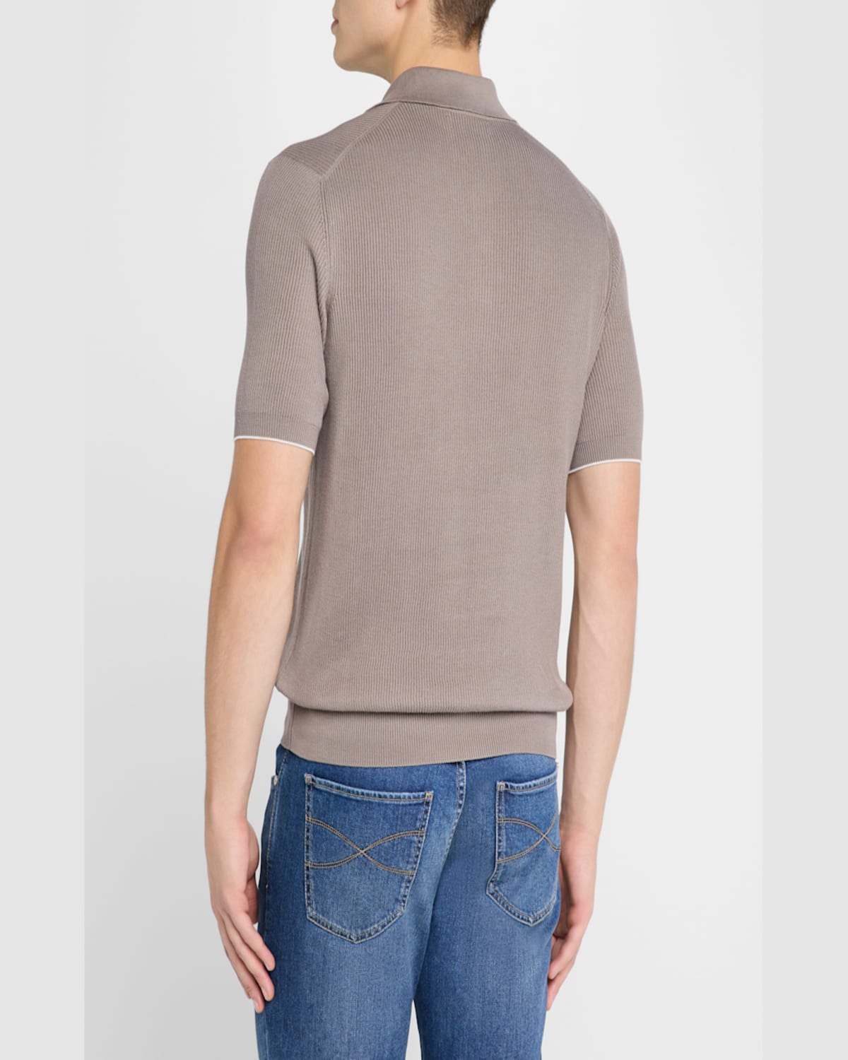Brunello Cucinelli Men's Cotton Ribbed Short-sleeve Polo Sweater In Blue
