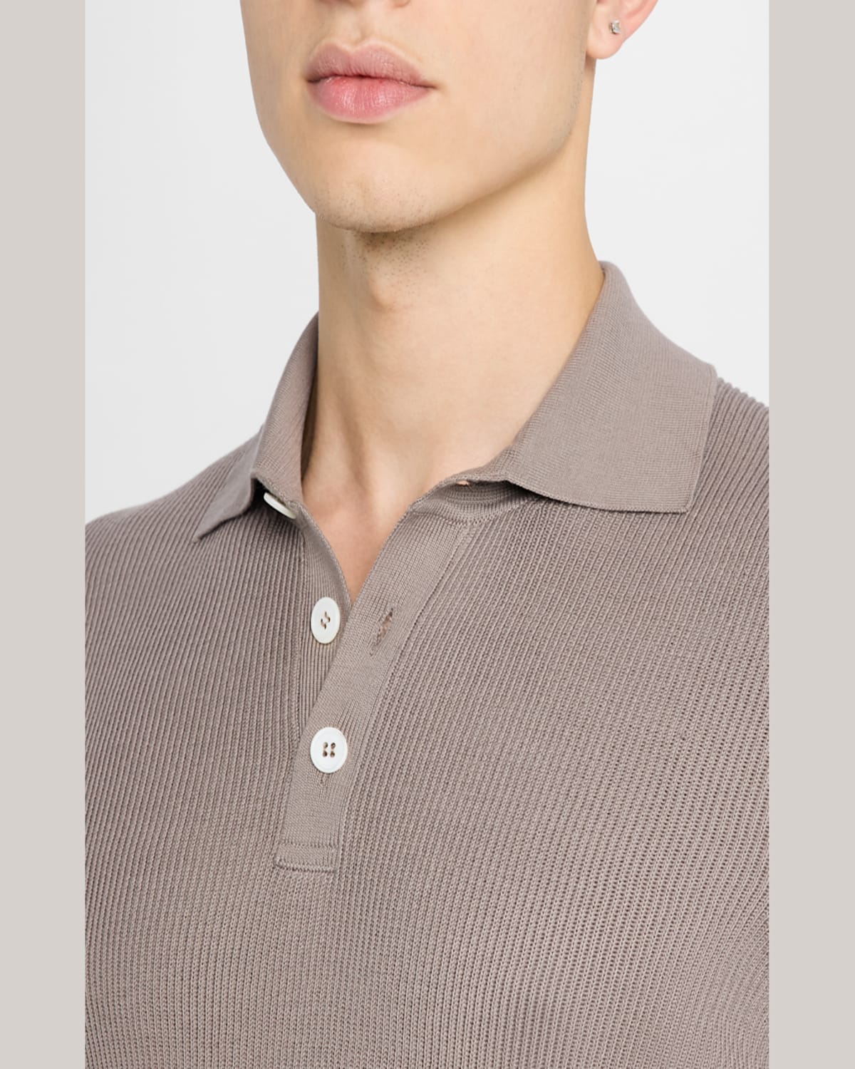 Brunello Cucinelli Men's Cotton Ribbed Short-sleeve Polo Sweater In Blue
