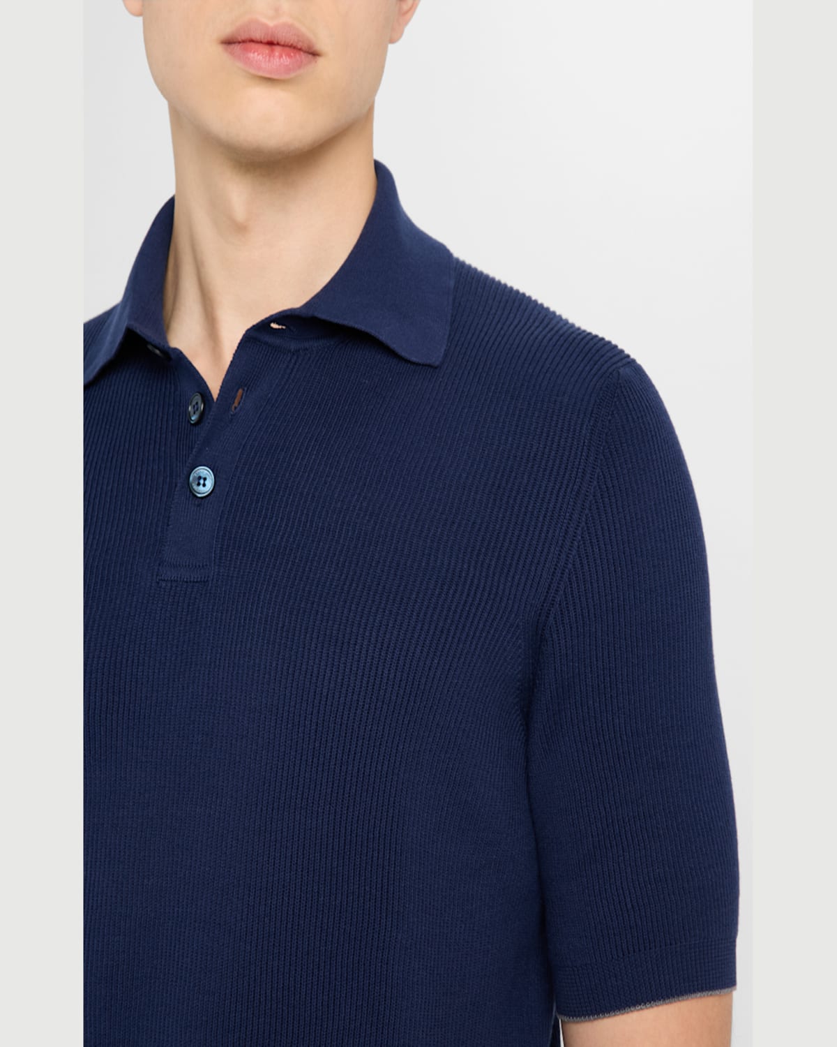 Brunello Cucinelli Men's Cotton Ribbed Short-sleeve Polo Sweater In Blue