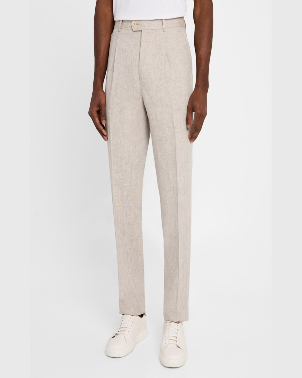 Brunello Cucinelli Men's Linen Single-pleated Pants In Brown