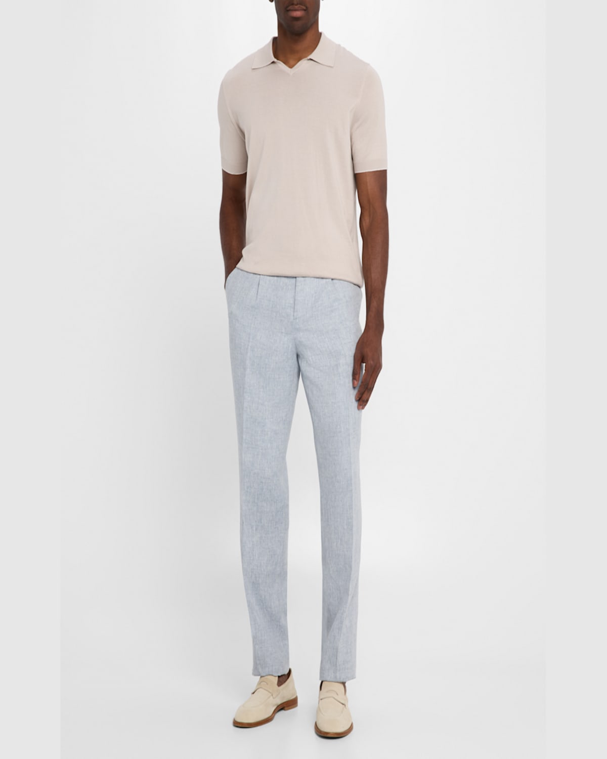 Brunello Cucinelli Men's Linen Single-pleated Pants In Brown