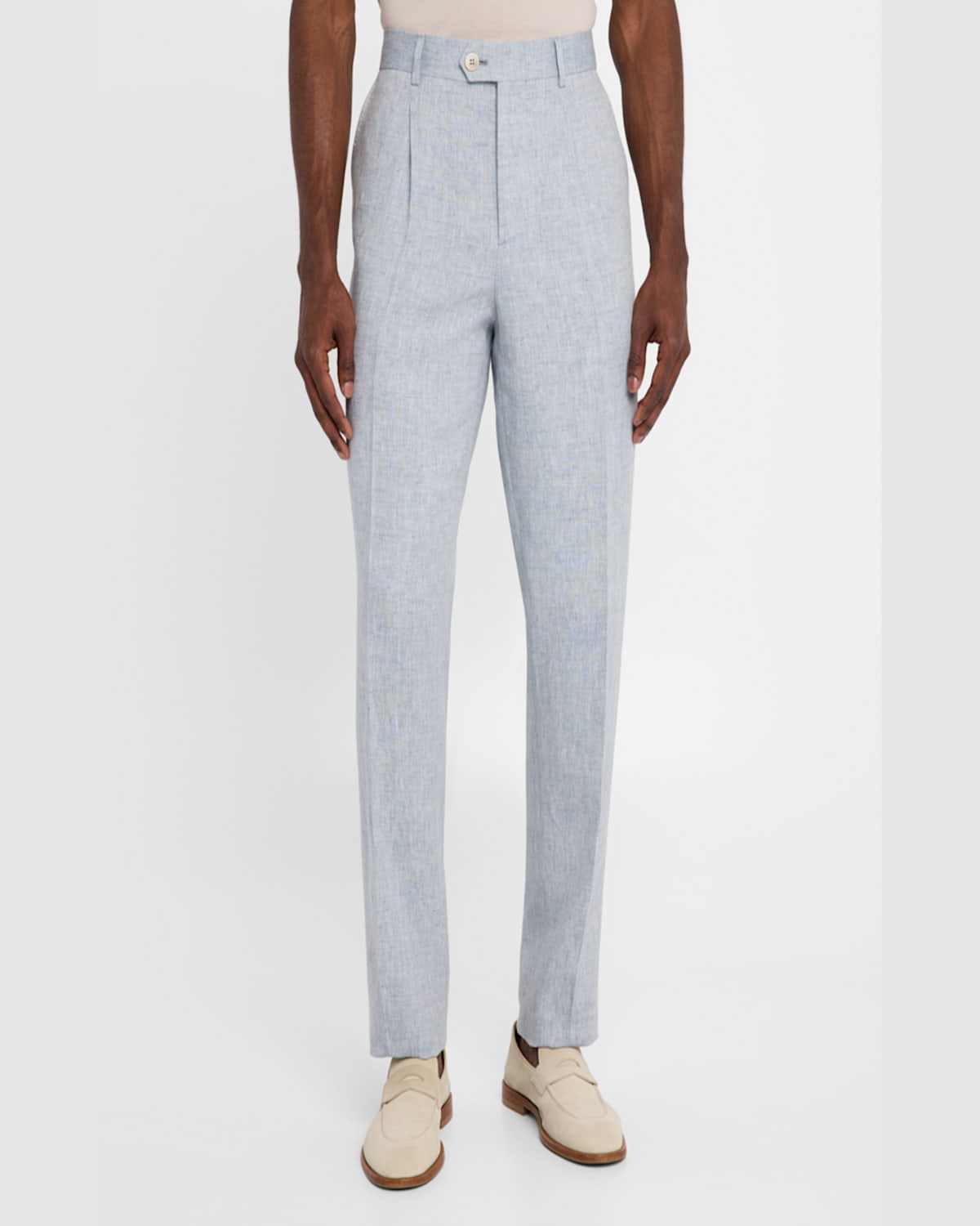 Brunello Cucinelli Men's Linen Single-pleated Pants In Brown