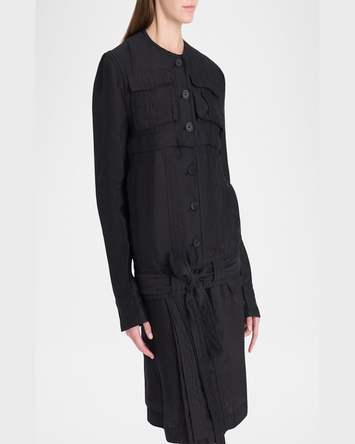 Ferragamo Triple Silk Organdie Transformable Jacket In Nero