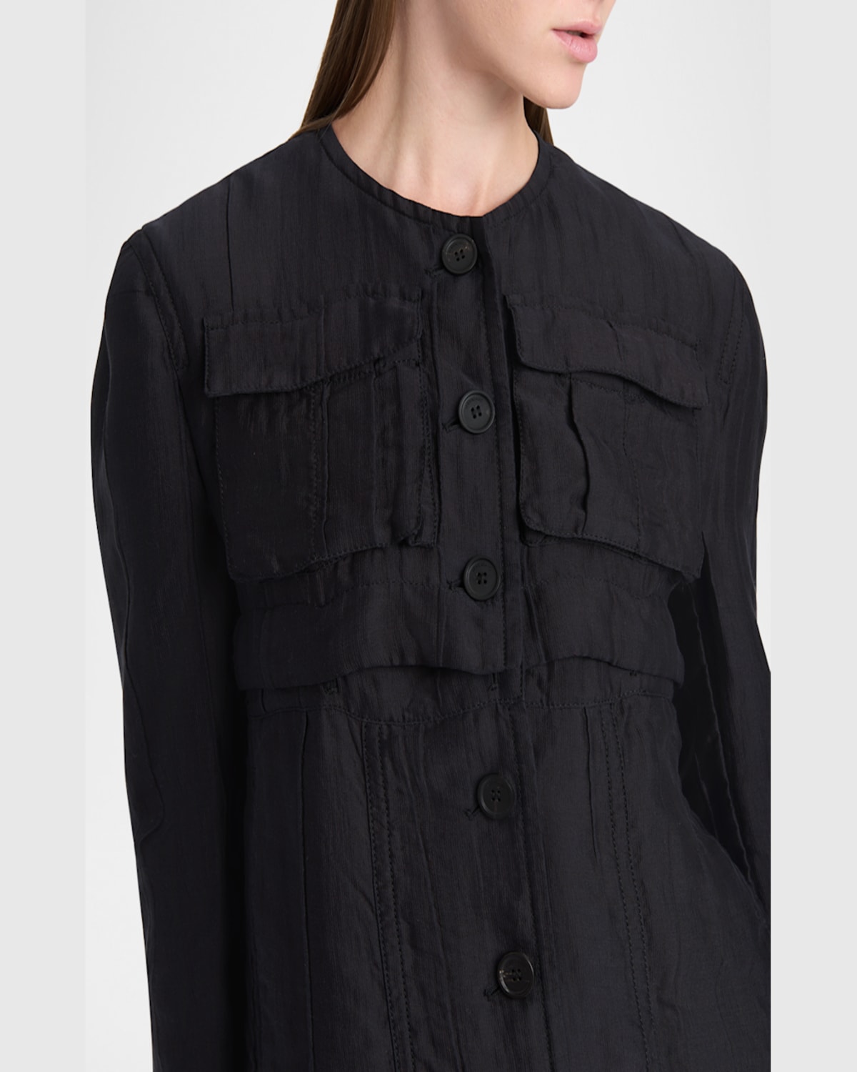 Ferragamo Triple Silk Organdie Transformable Jacket In Nero