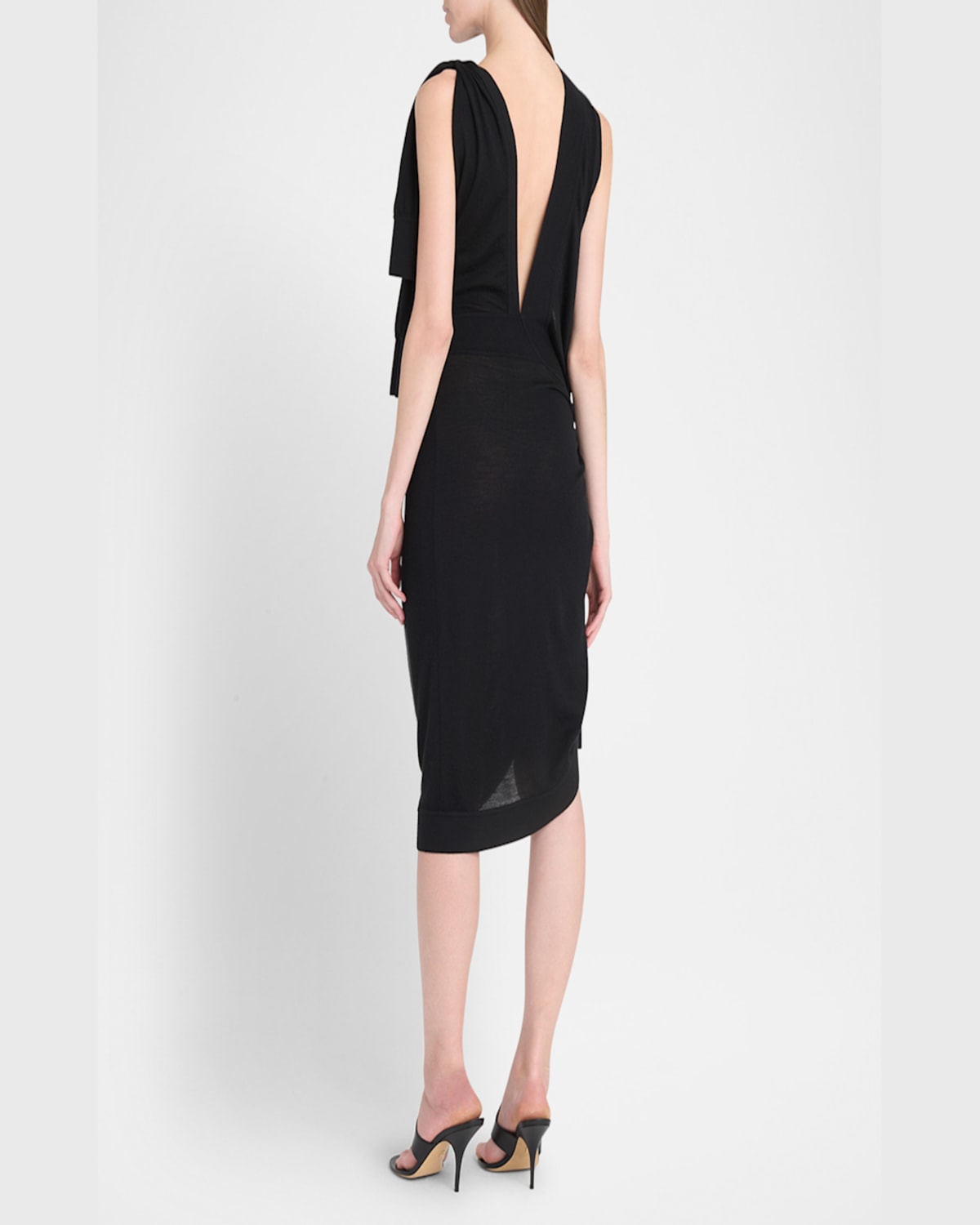 Ferragamo Knotted Sleeveless Silk-cotton Knit Midi Dress In Nero.