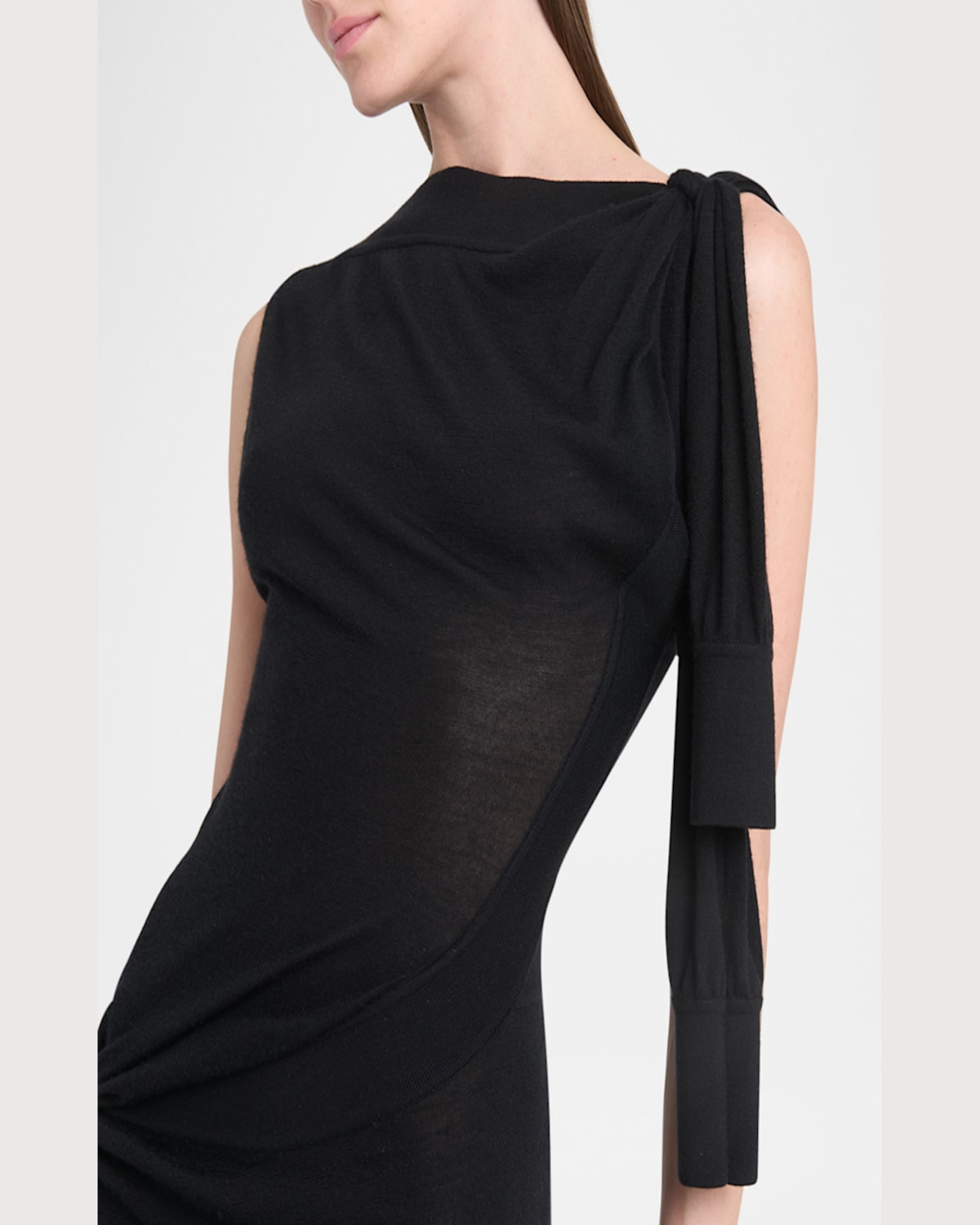Ferragamo Knotted Sleeveless Silk-cotton Knit Midi Dress In Nero.