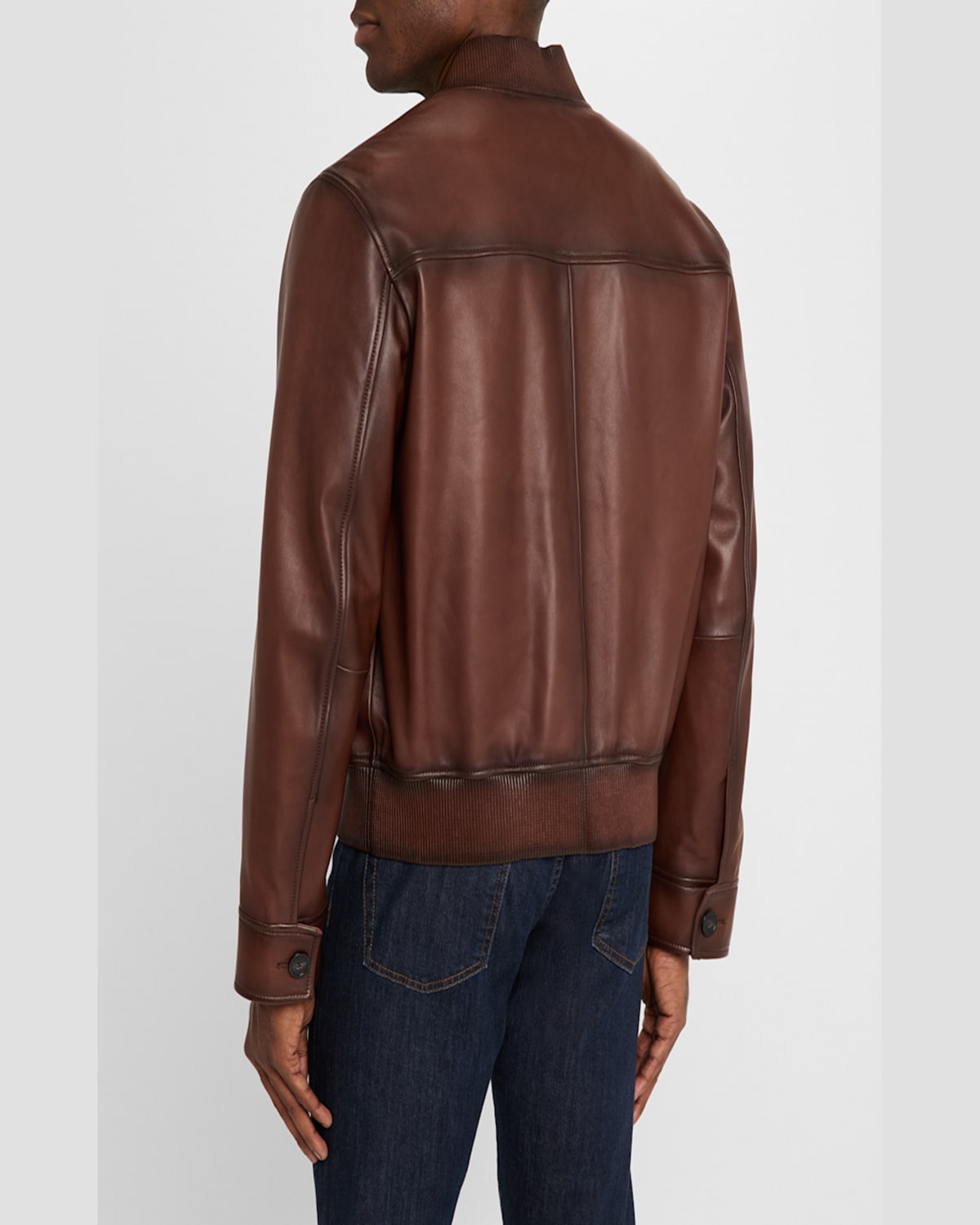 Emporio Armani Regular Fit Button Front Leather Bomber Jacket In Brown