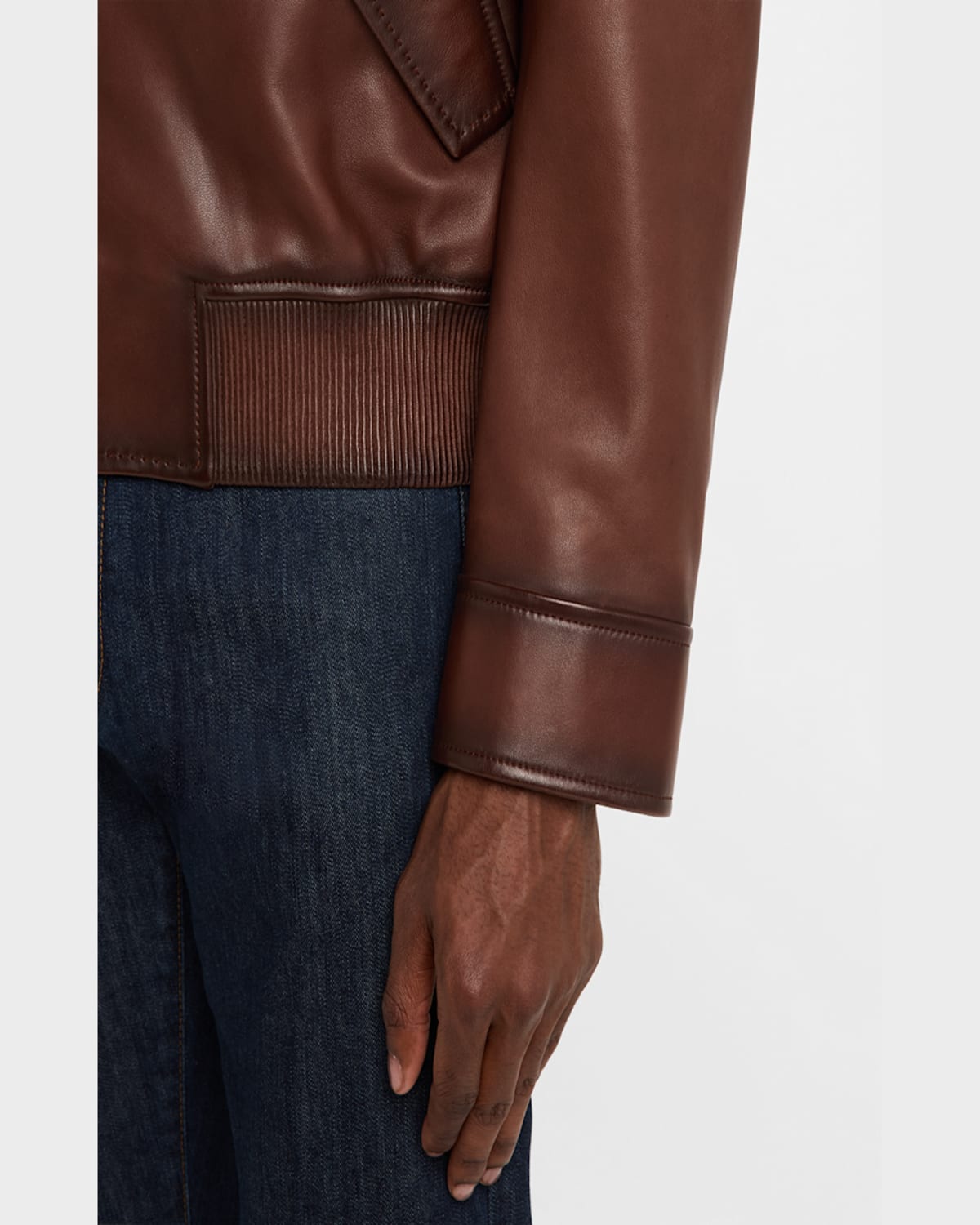 Emporio Armani Regular Fit Button Front Leather Bomber Jacket In Brown