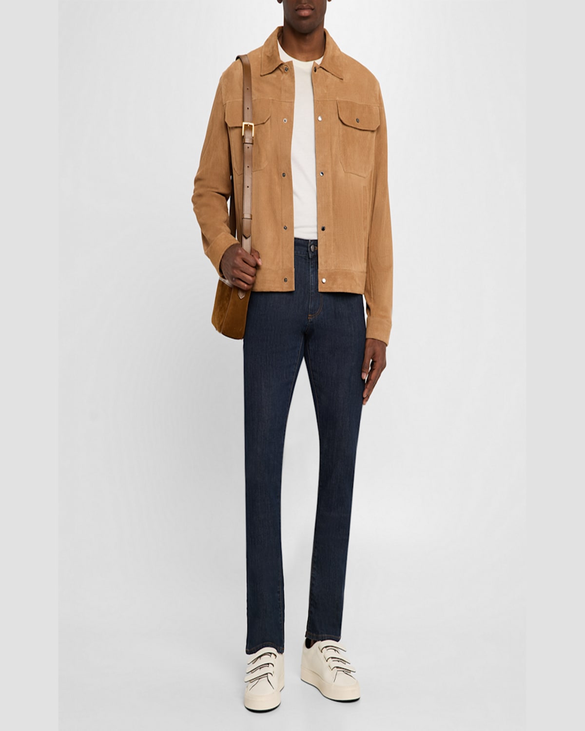 Emporio Armani Perforated Goatskin Suede Jacket In Beige