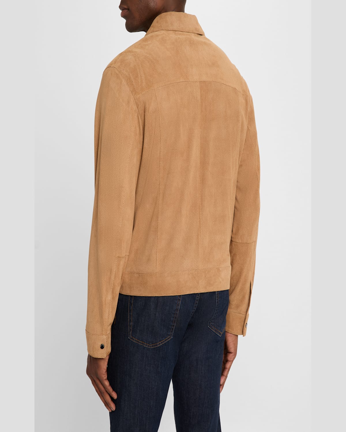 Emporio Armani Perforated Goatskin Suede Jacket In Beige