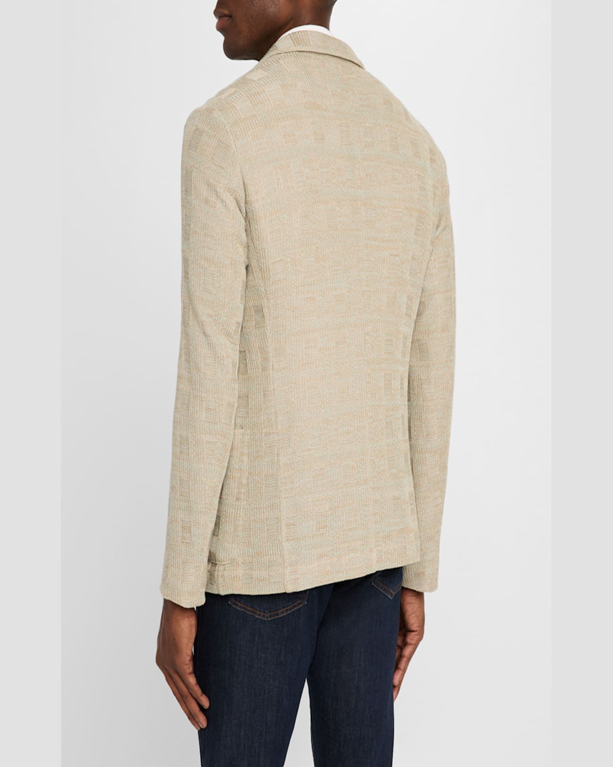 Emporio Armani Regular Fit Knit Window Pane Cotton Blazer In Beige