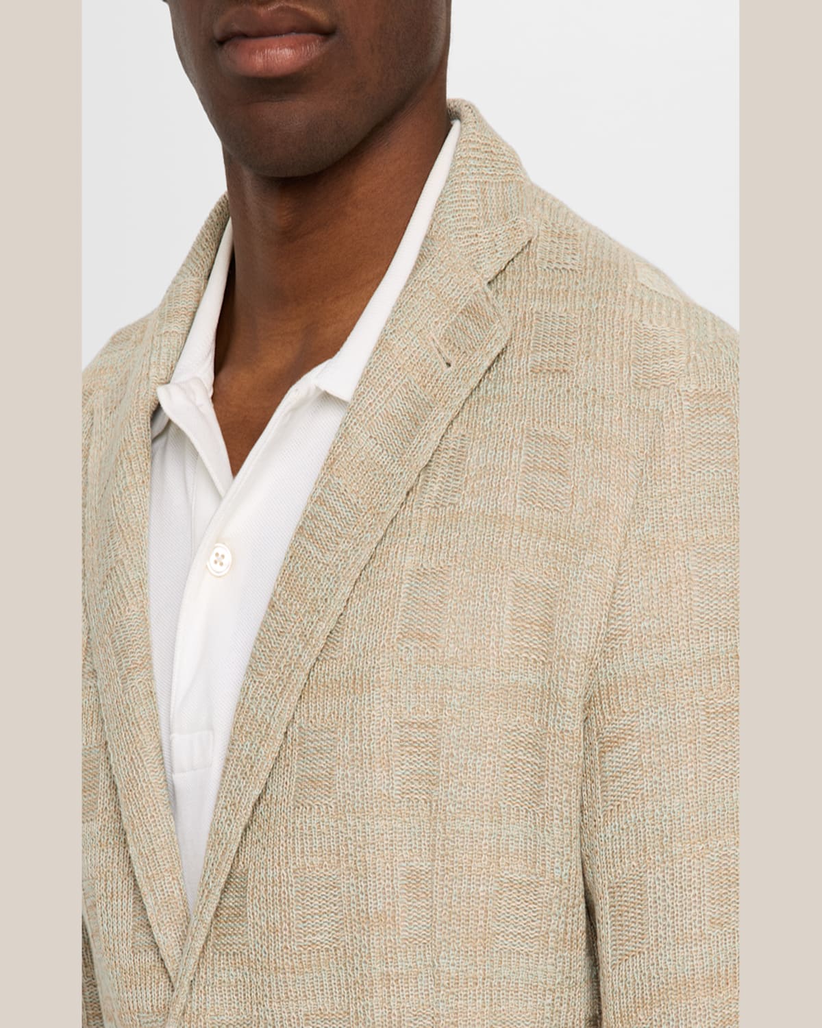 Emporio Armani Regular Fit Knit Window Pane Cotton Blazer In Beige