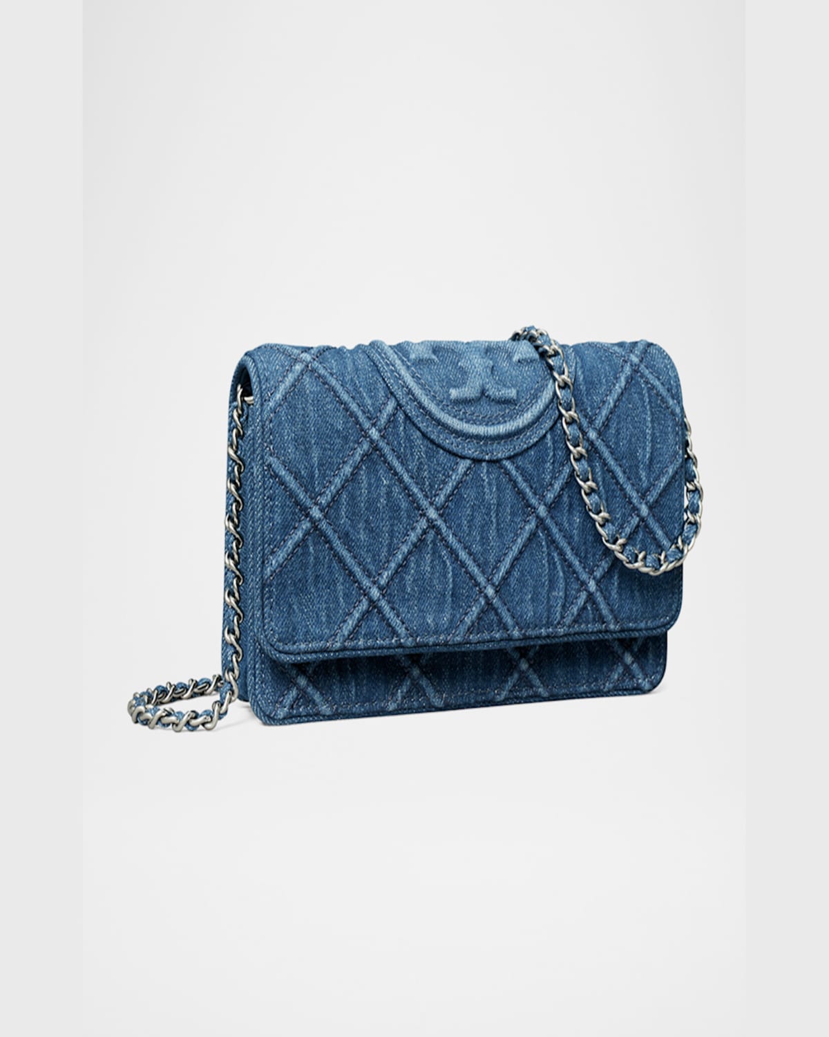 TORY BURCH FLEMING DENIM WALLET ON CHAIN 