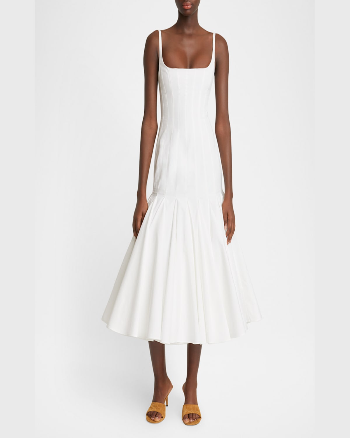 Jacquemus La Robe Agave White Sleeveless Long Dress With Square Neck And Flared Hem In Cotton Blend Woman In White
