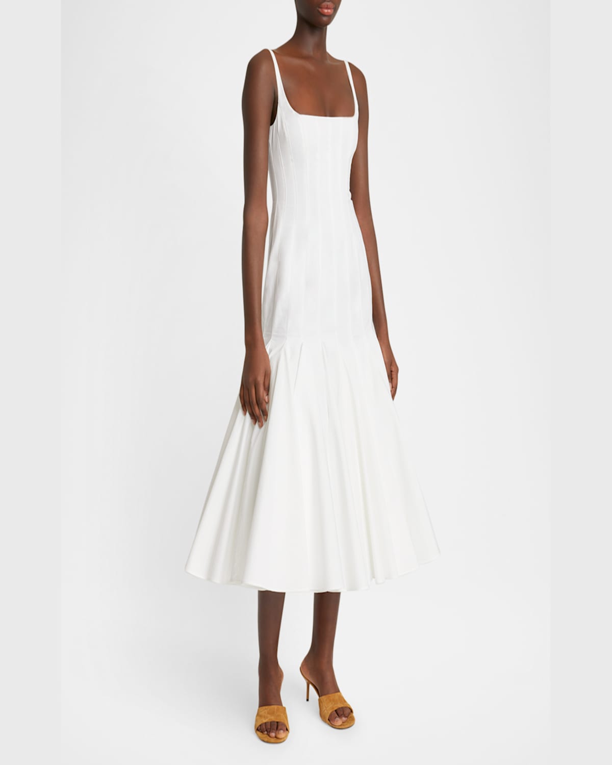 Jacquemus La Robe Agave White Sleeveless Long Dress With Square Neck And Flared Hem In Cotton Blend Woman In White