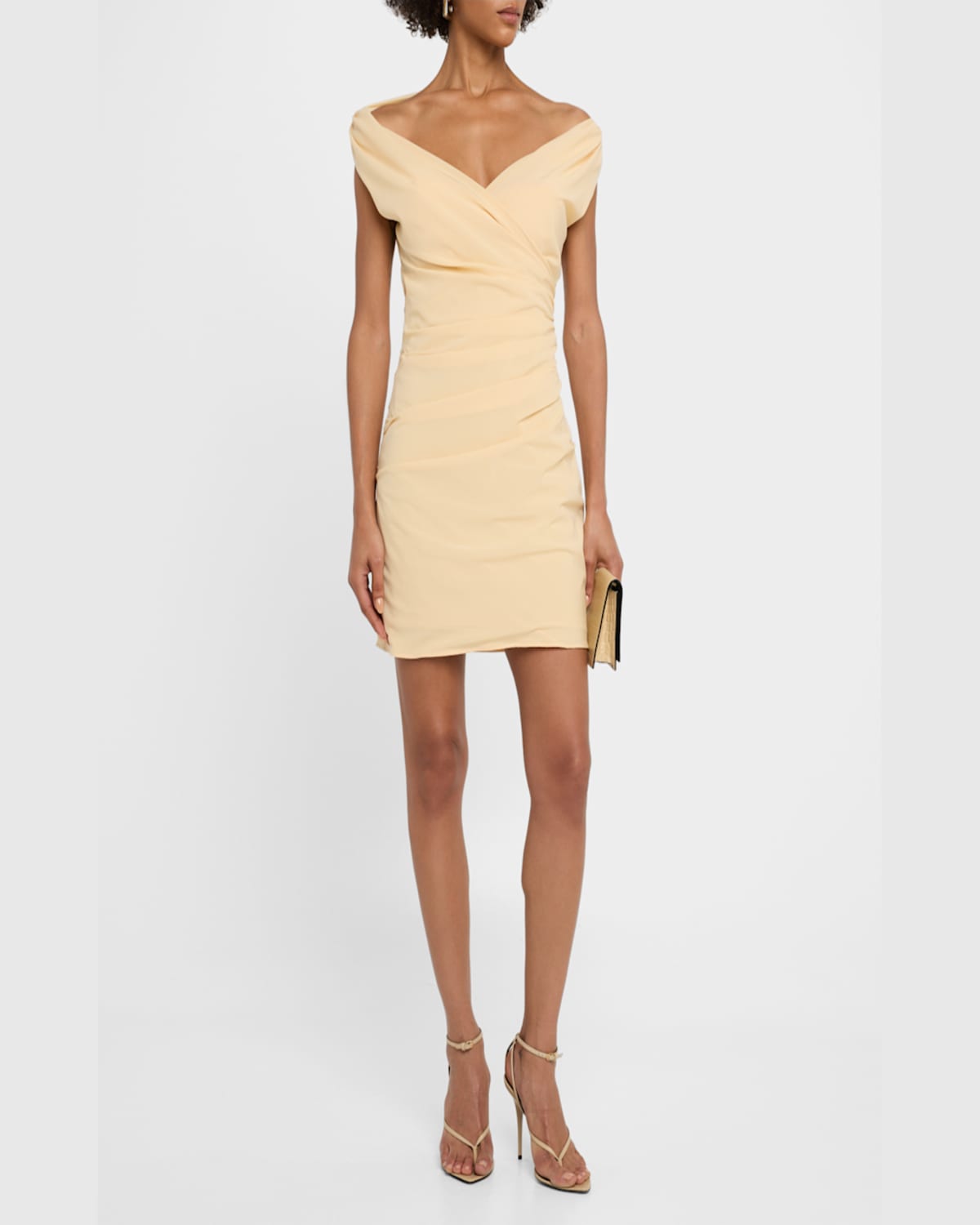 Jacquemus La Rita Draped Off-the-shoulder Mini Dress In Light Beige