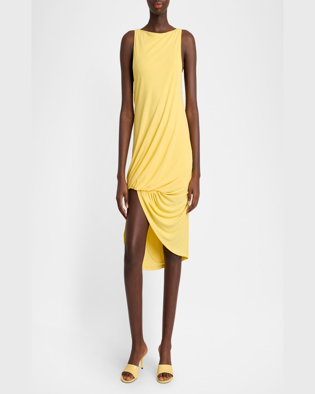 Jacquemus Peplo Sleeveless Draped High-low Dress In Yellow
