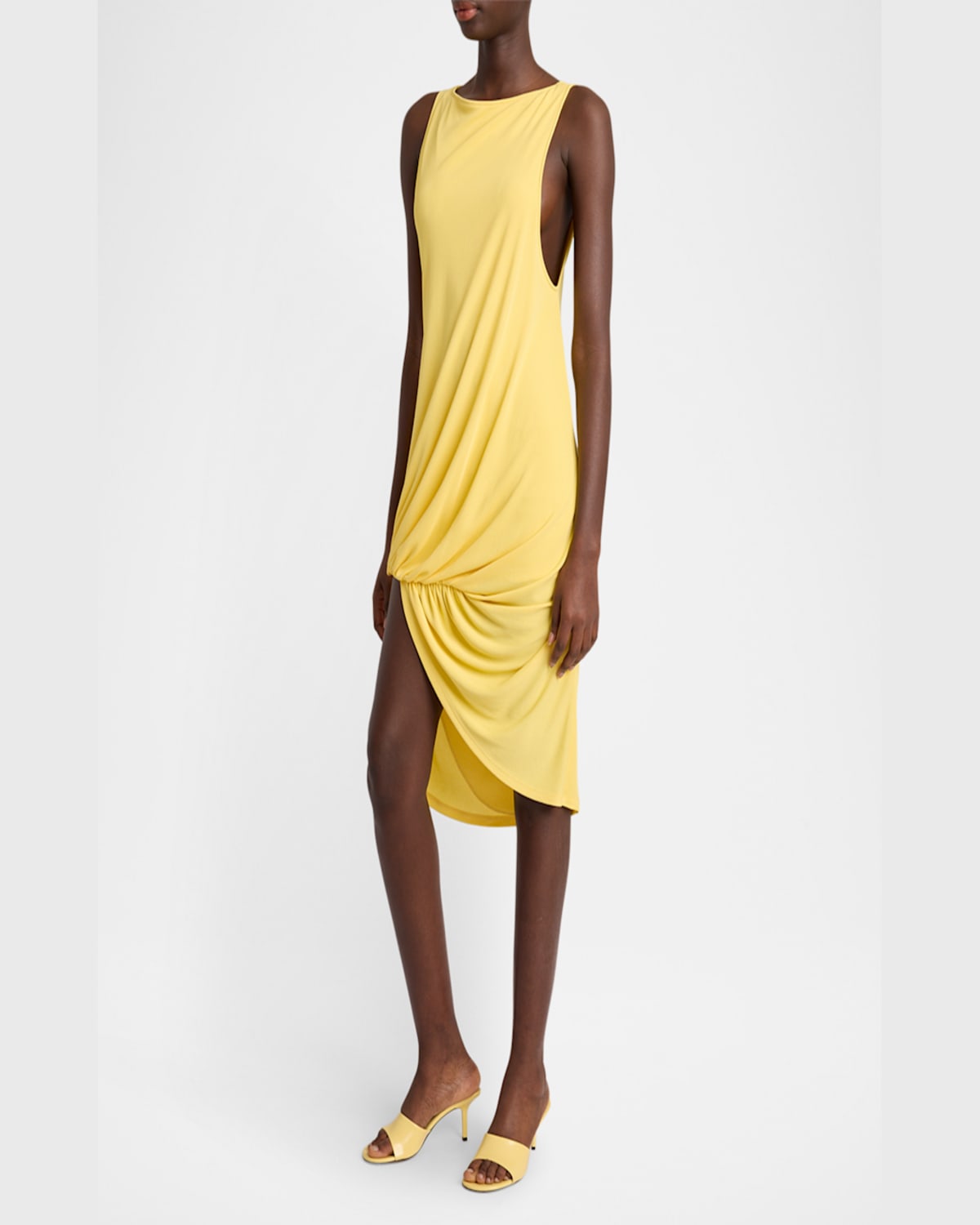 Jacquemus Peplo Sleeveless Draped High-low Dress In Yellow