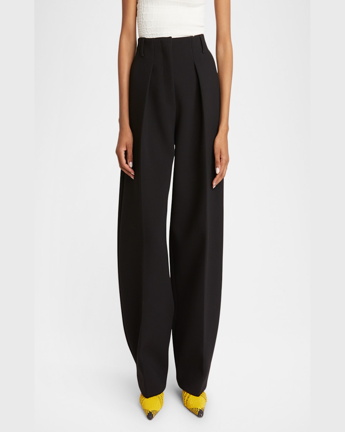 Shop Jacquemus Ovalo Pleated Wide-leg Pants In Black