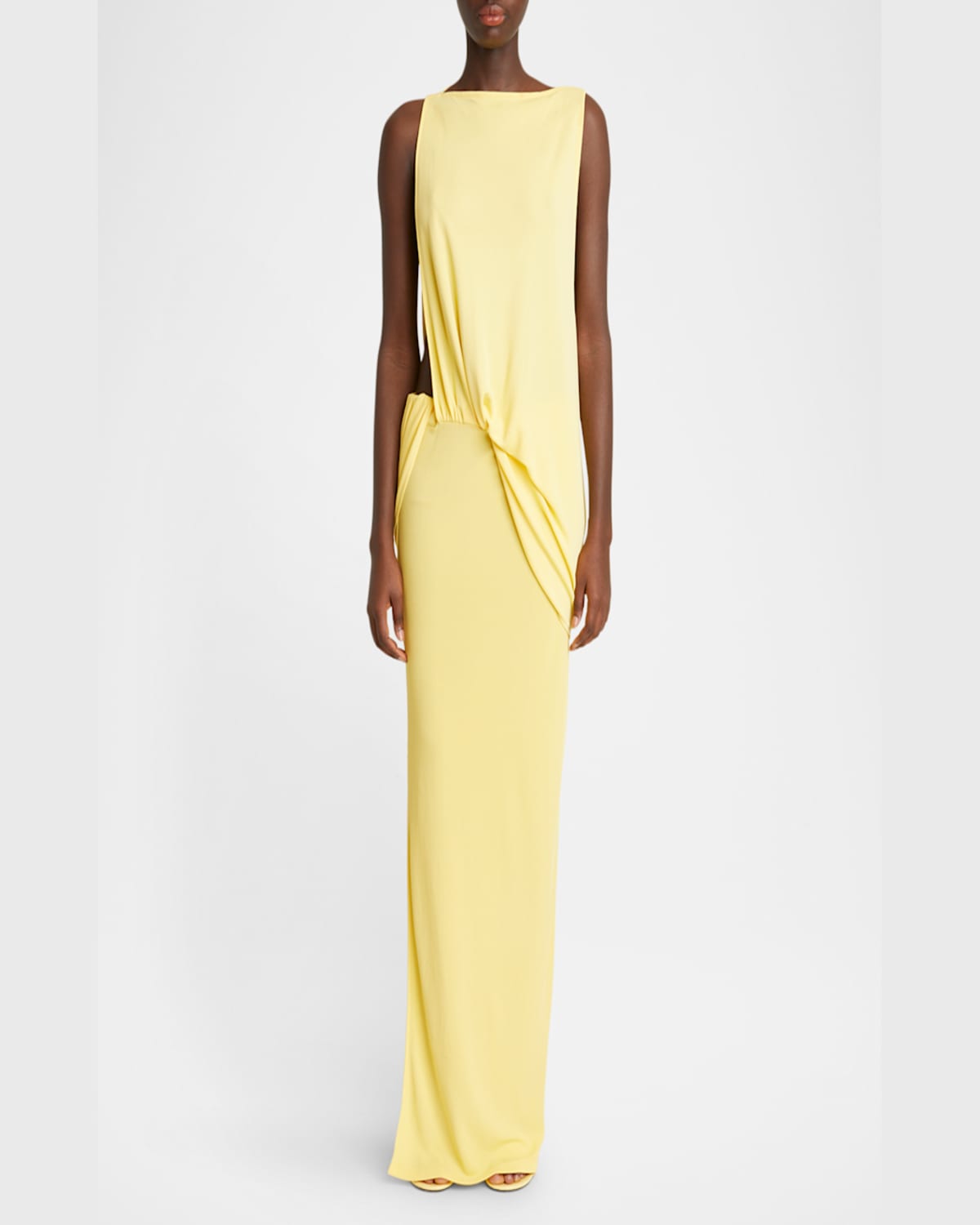Jacquemus Draped Maxi Dress With Side Slit In Yellow