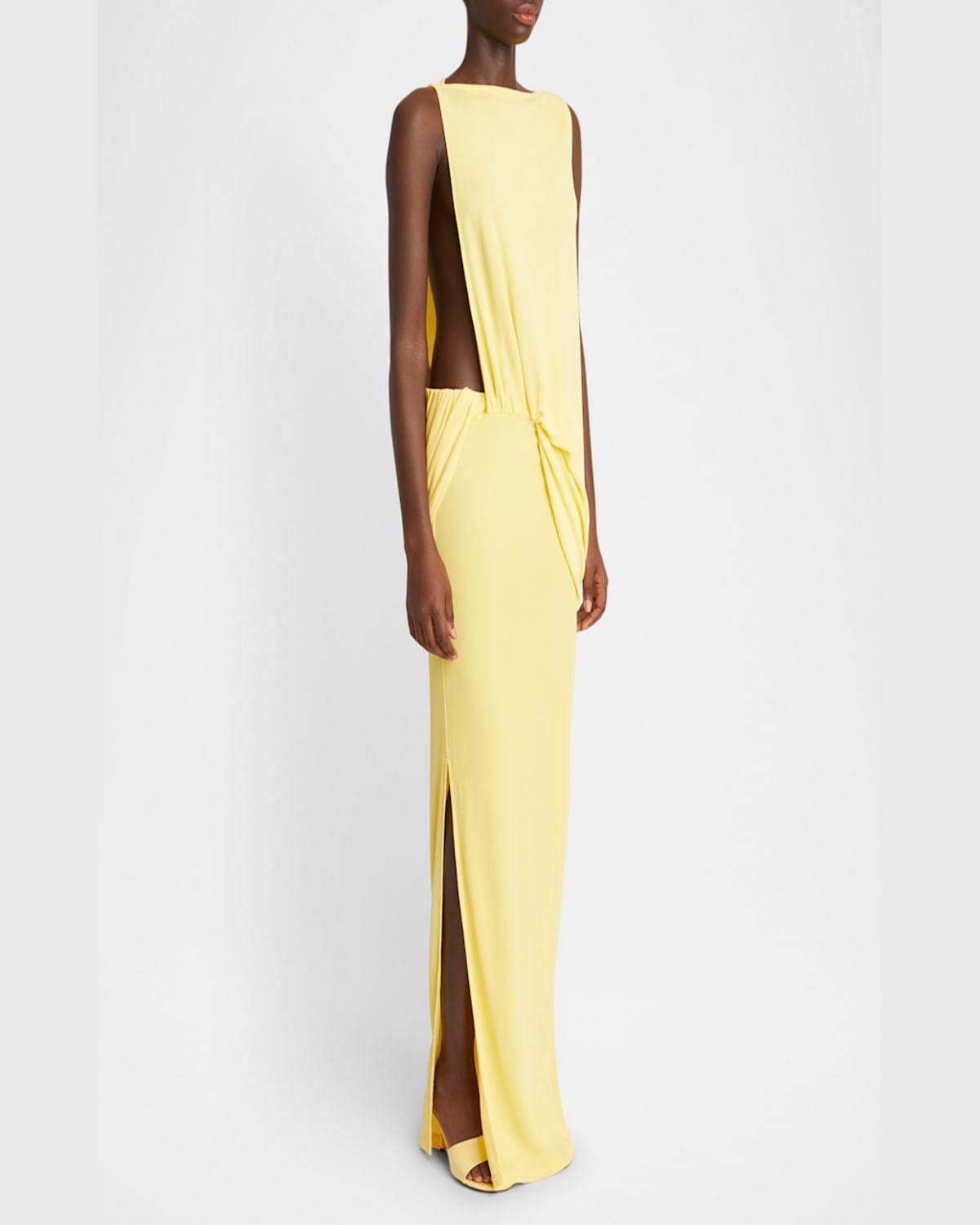 Jacquemus Draped Maxi Dress With Side Slit In Yellow