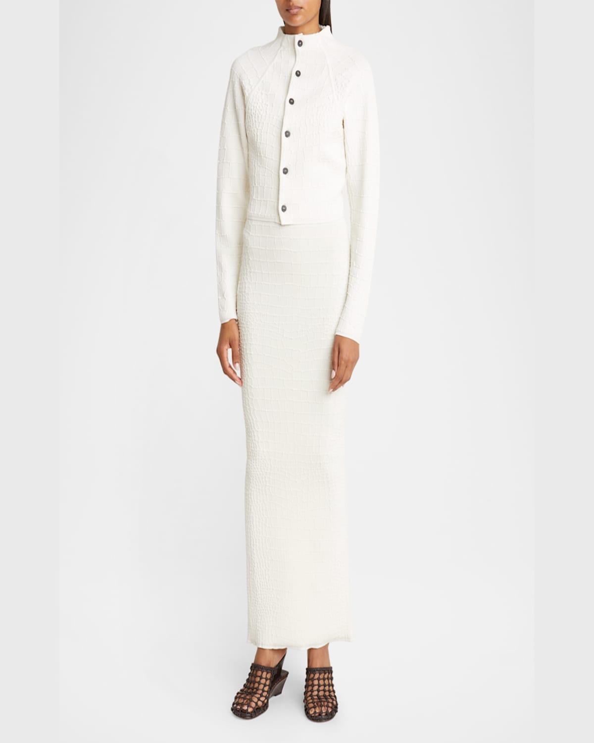 Jacquemus Womens Off-white The Scala Croc-embossed Woven-stretch Cardigan In Off-white