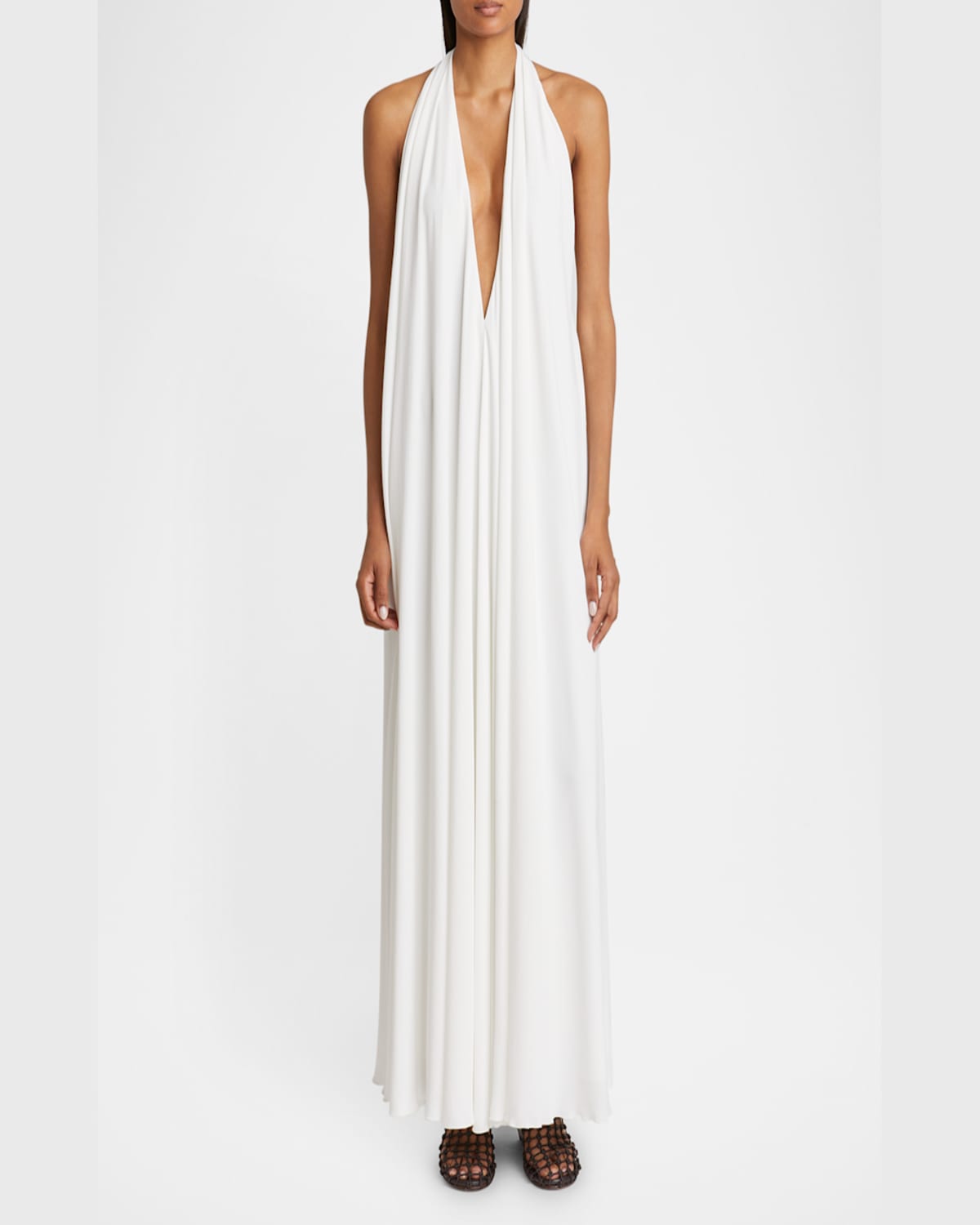 Jacquemus Norma Plunging Halter Backless Gown In White