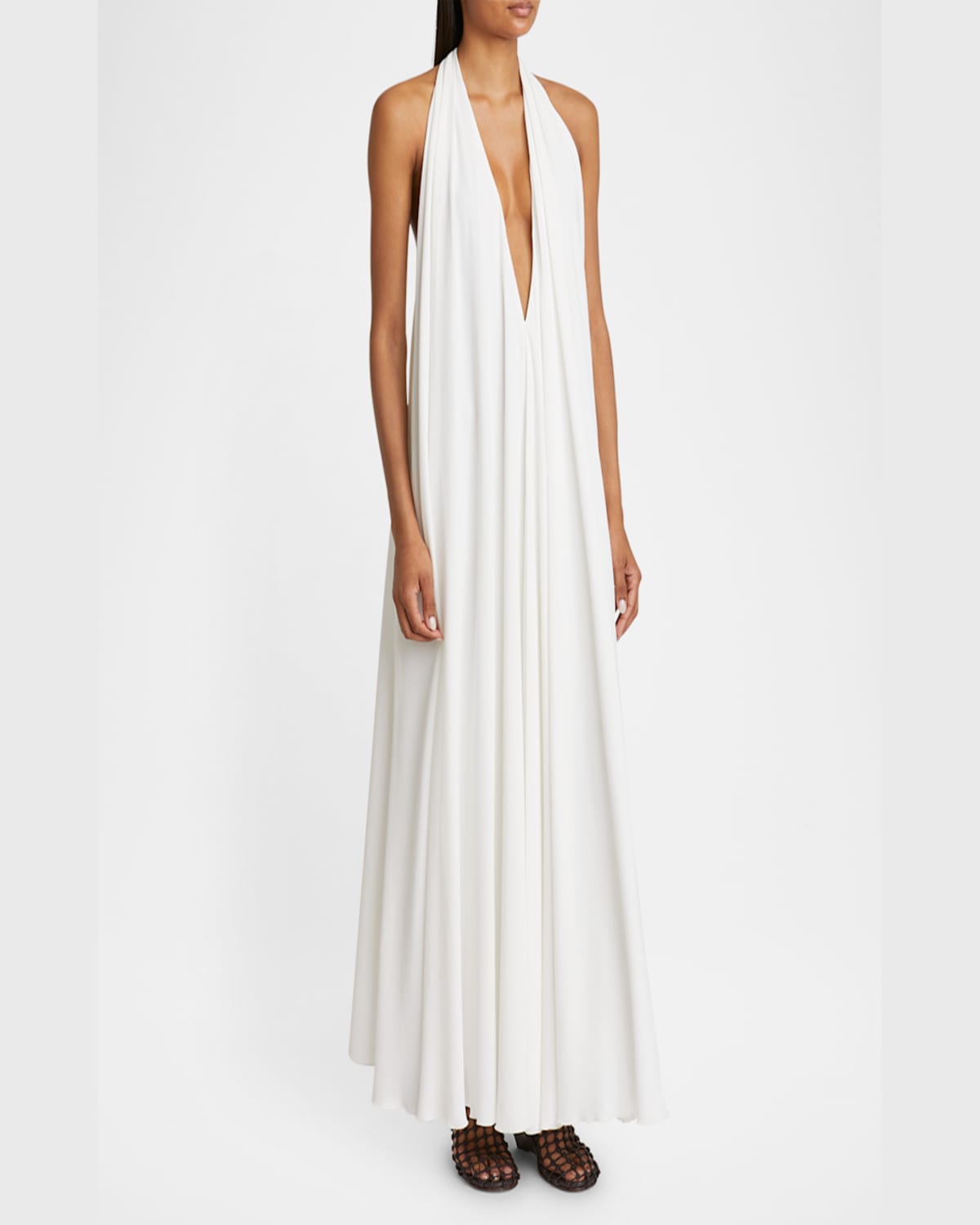 Jacquemus Norma Plunging Halter Backless Gown In White