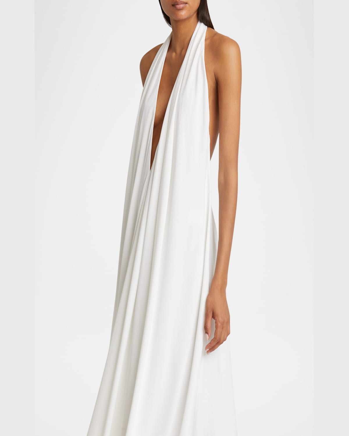 Jacquemus Norma Plunging Halter Backless Gown In White