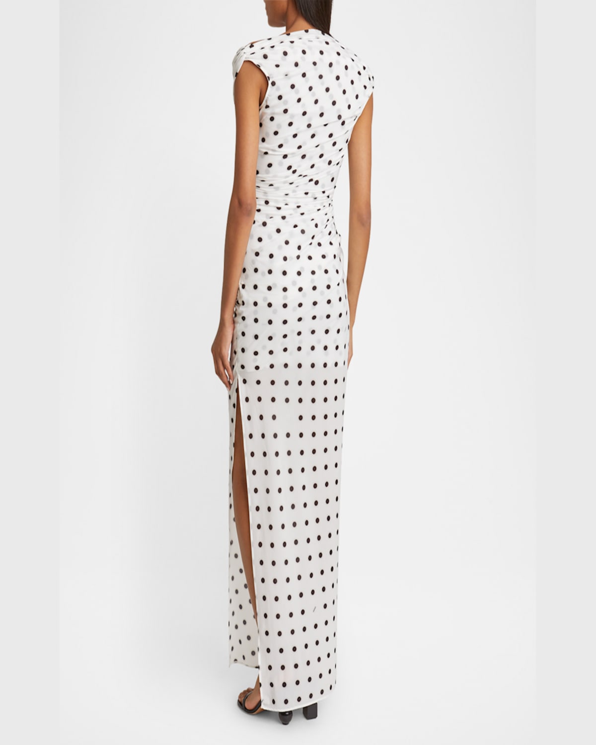 Jacquemus Rita Draped Gathered Polka-dot Crepe De Chine Maxi Dress In Print Dots Logo White  B