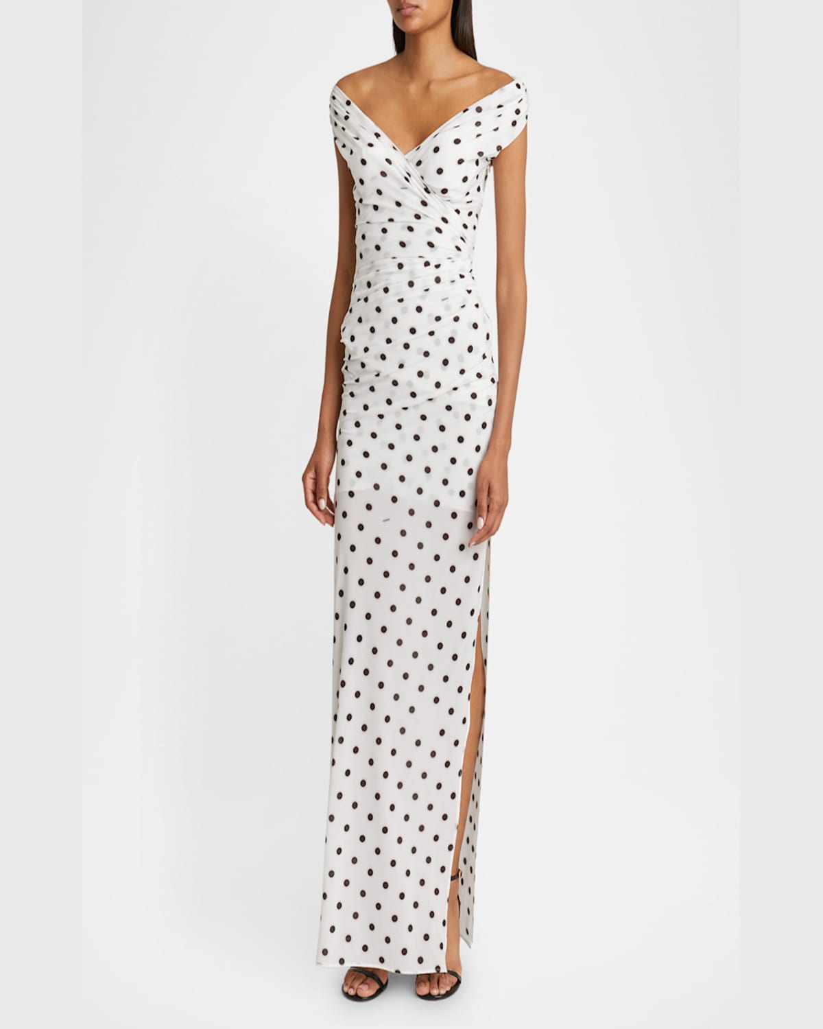 Jacquemus Rita Draped Gathered Polka-dot Crepe De Chine Maxi Dress In Print Dots Logo White  B