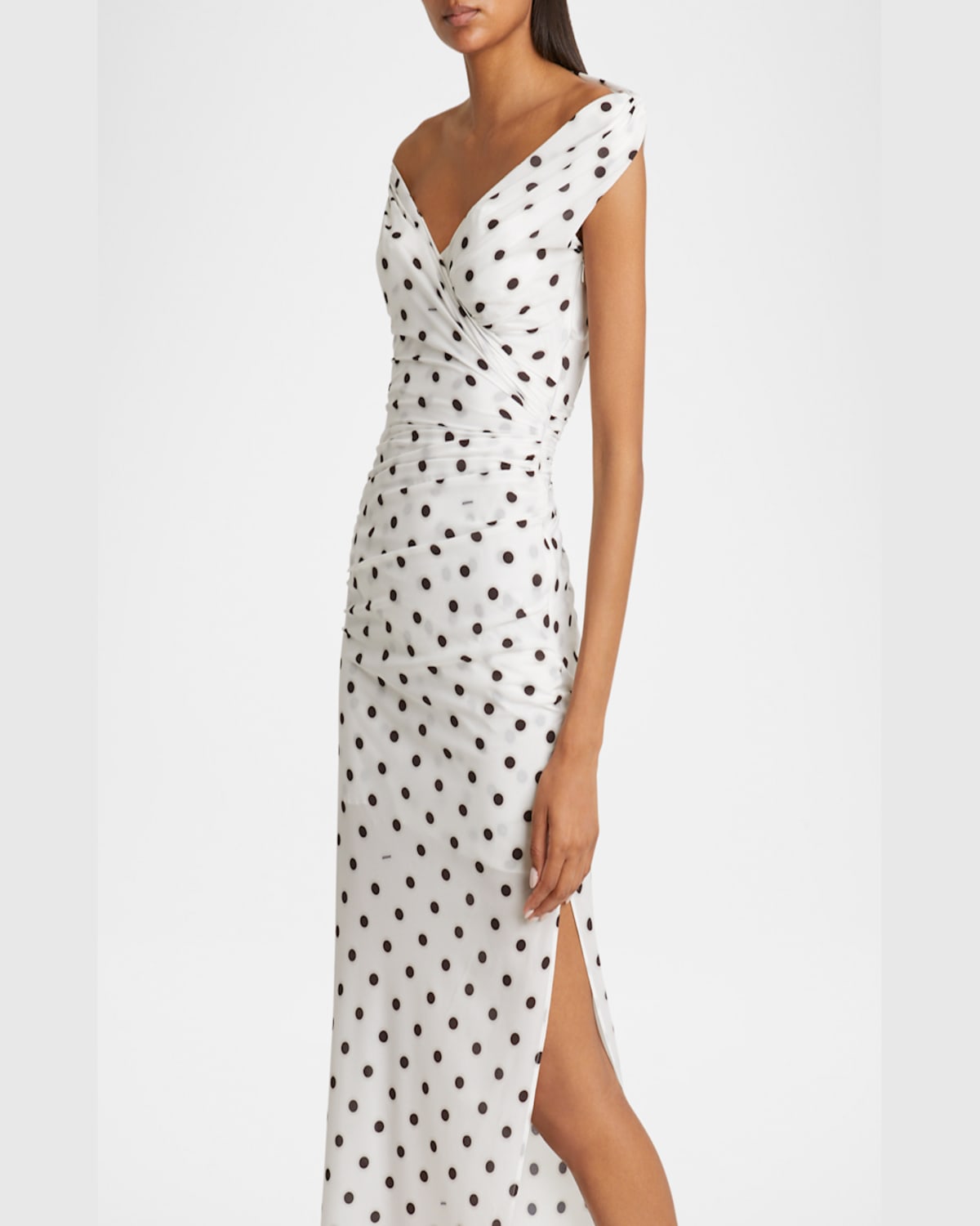 Jacquemus Rita Draped Gathered Polka-dot Crepe De Chine Maxi Dress In Print Dots Logo White  B
