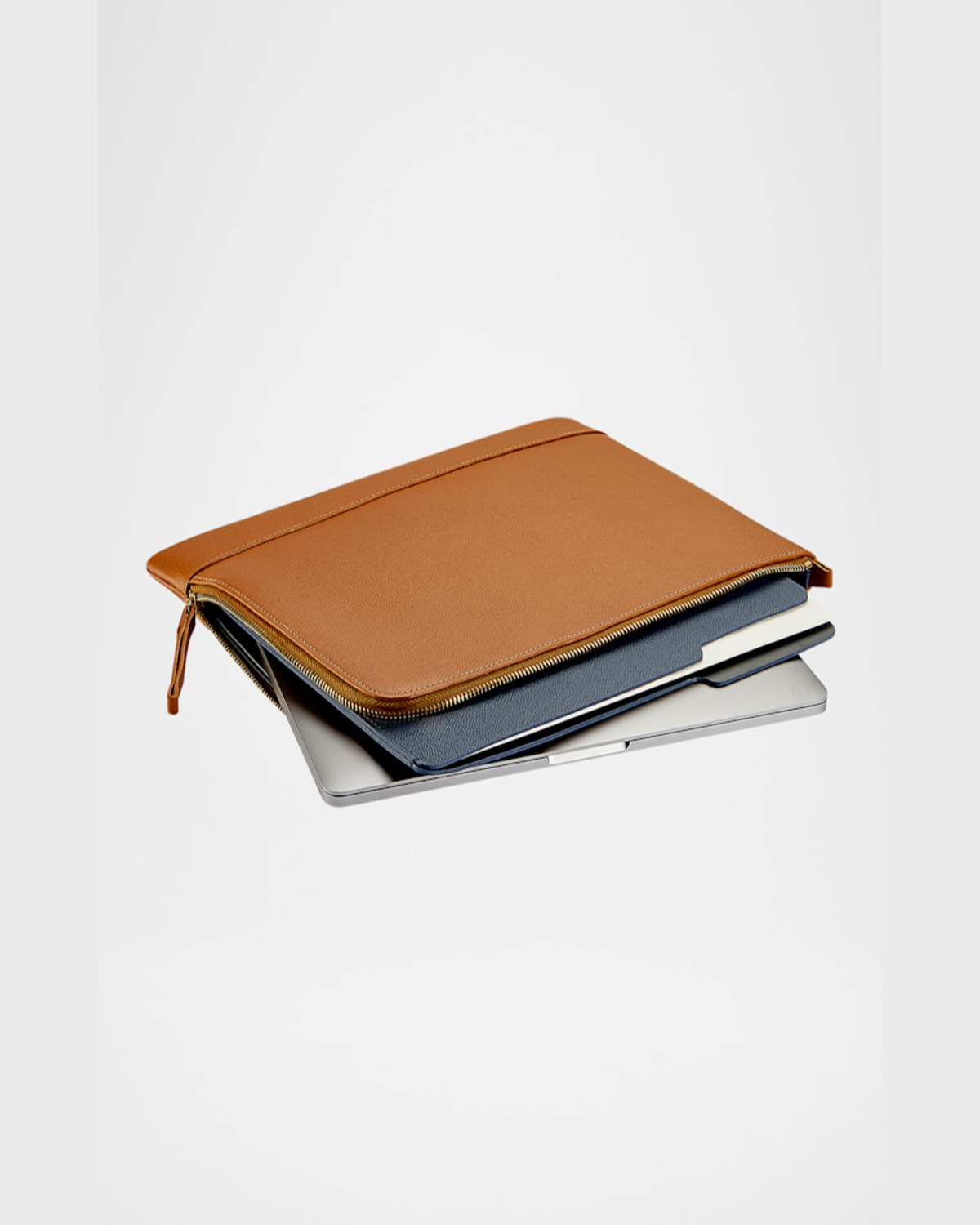 Graphic Image Men's Zip-around Leather Portfolio Case In Tan