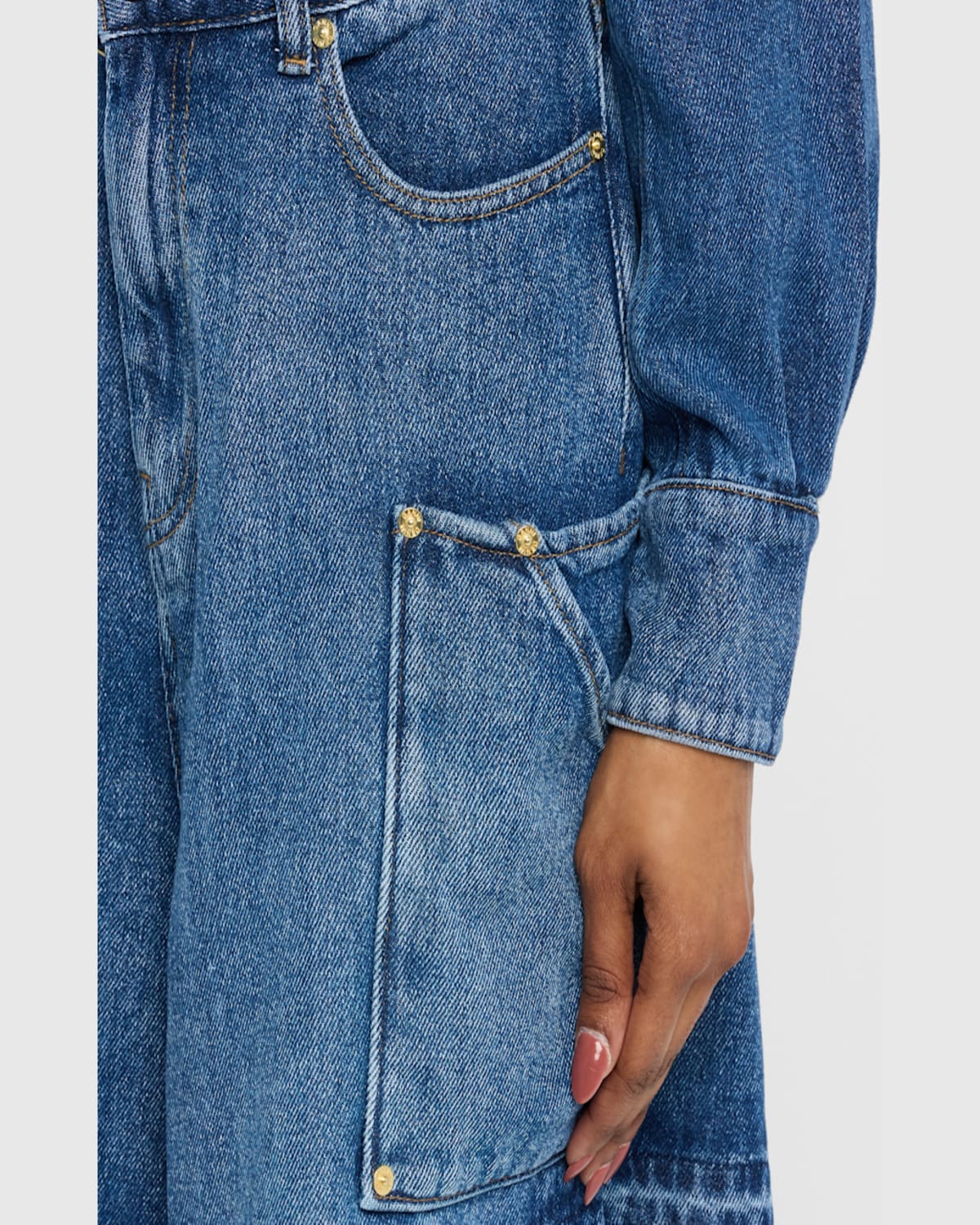 Ganni Blue Shorts With Belt Loops And One Front Patch Pocket In Denim Woman In Mid Blue Vintage