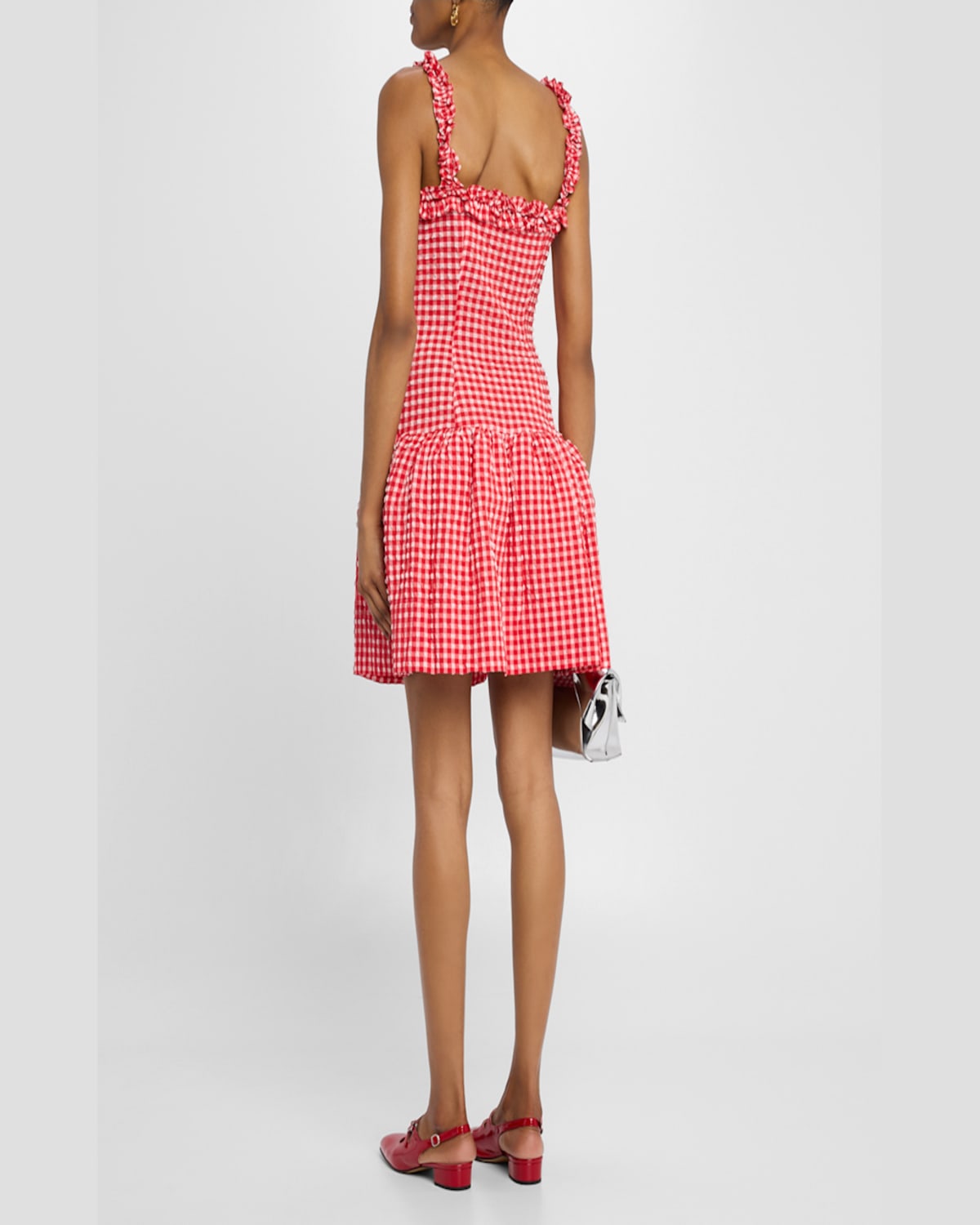 Ganni Ruffle-trimmed Gingham Mini Dress In Racing Red