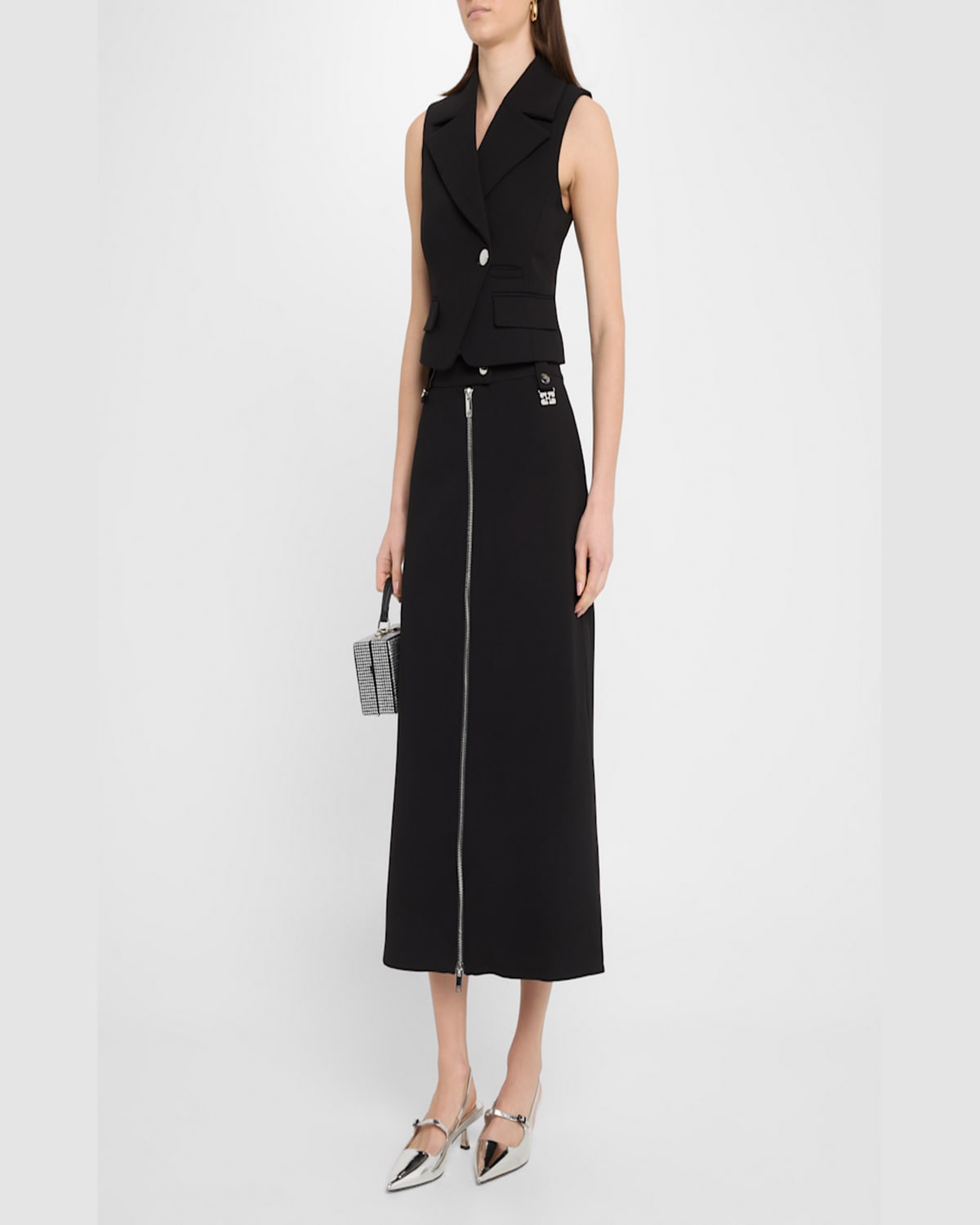 Ganni Zip-up Crepe Midi Skirt In Black