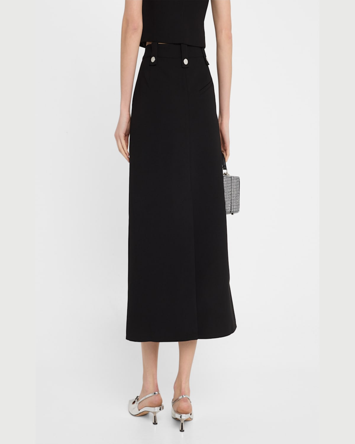 Ganni Zip-up Crepe Midi Skirt In Black
