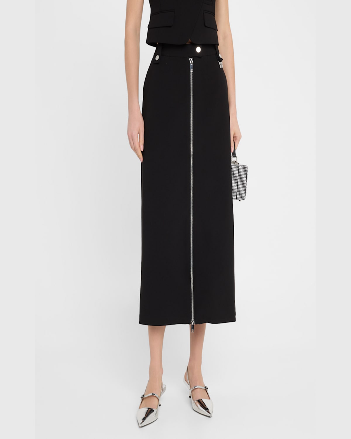 Ganni Zip-up Crepe Midi Skirt In Black